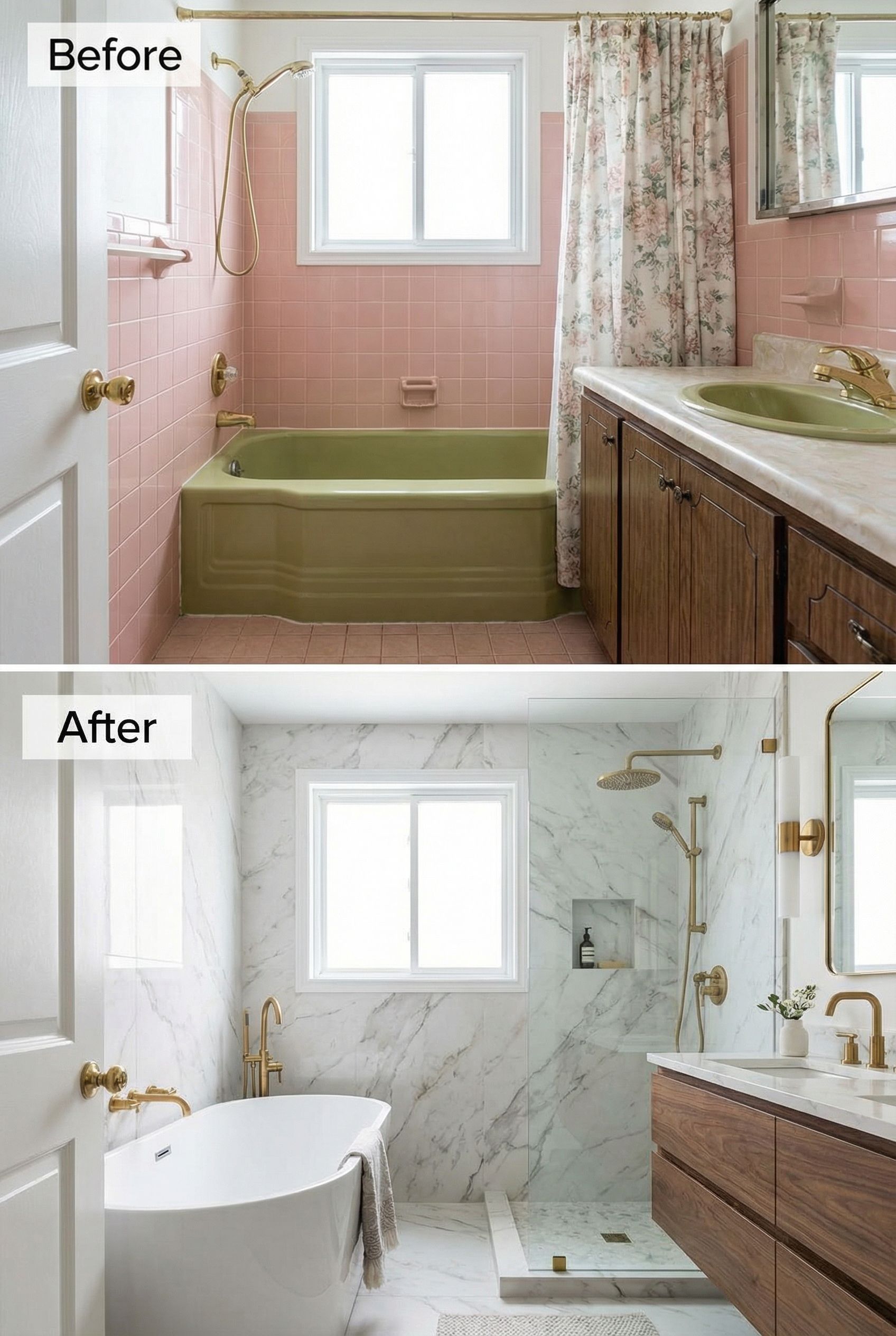 Early 2000s Beige Bathroom → Modern Matte Black Oasis