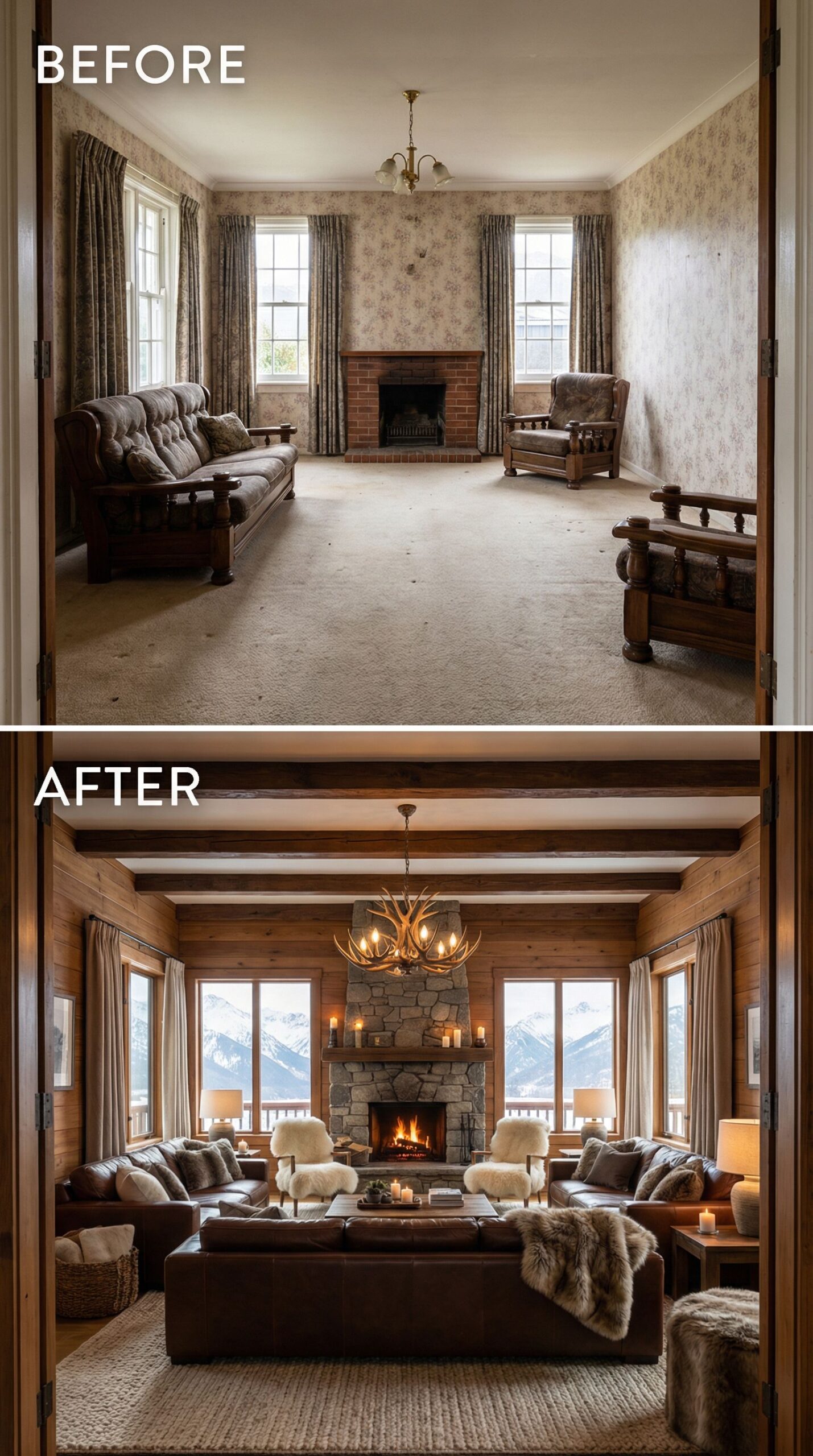 Early 2000s Beige Room → Vibrant Conversation Pit