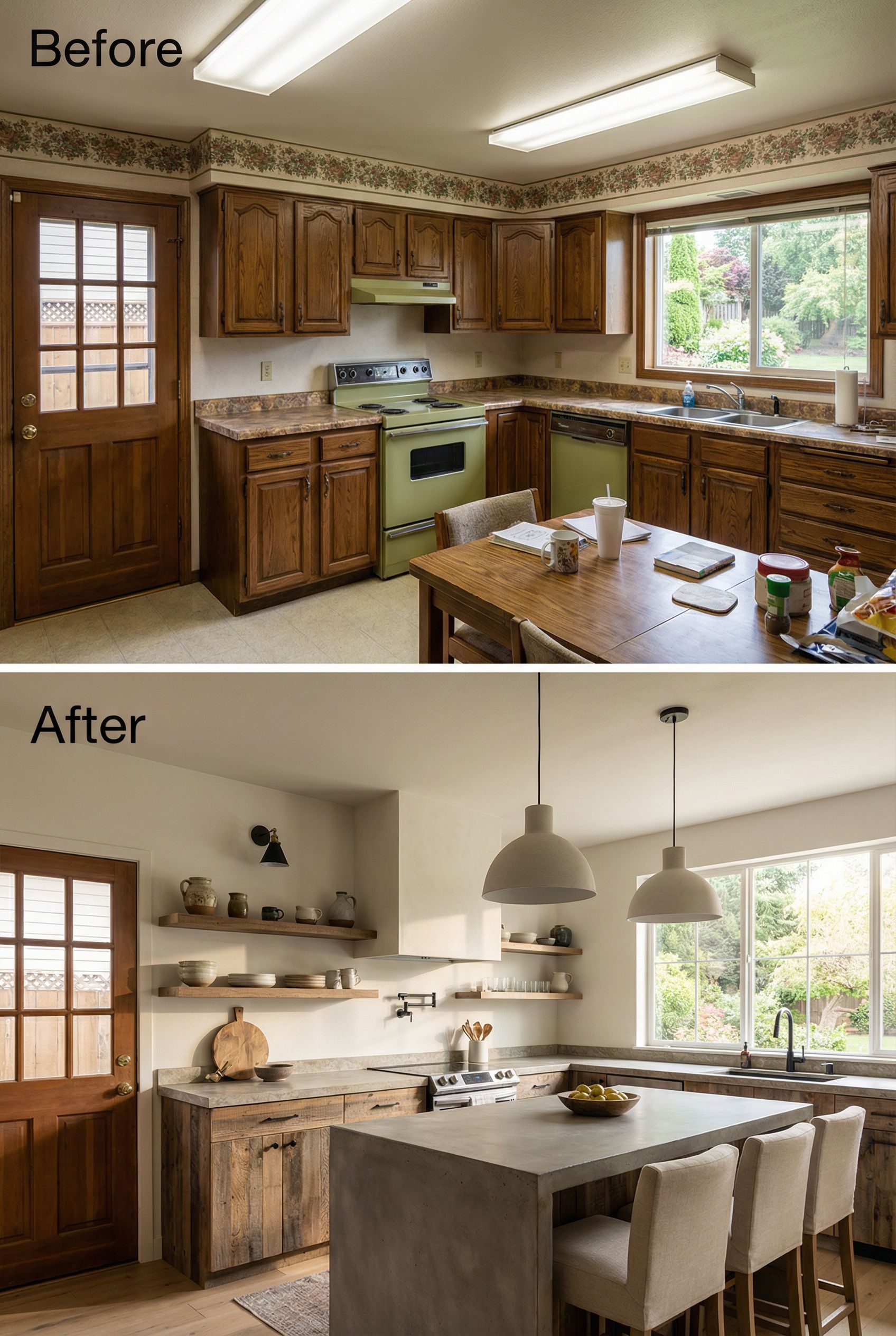 Early 2000s Cherry Kitchen → Understated Wabi Sabi Luxury