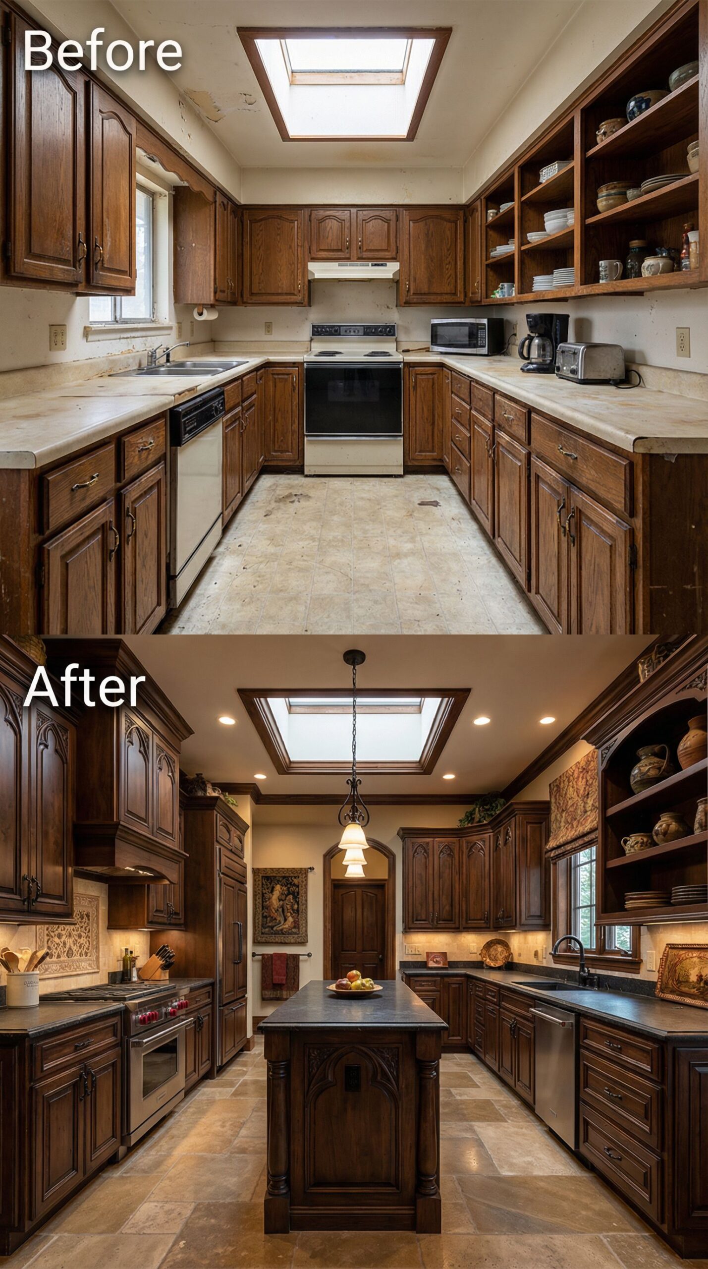 Early 2000s Cherry Wood Kitchen → Modern Two-Tone Design