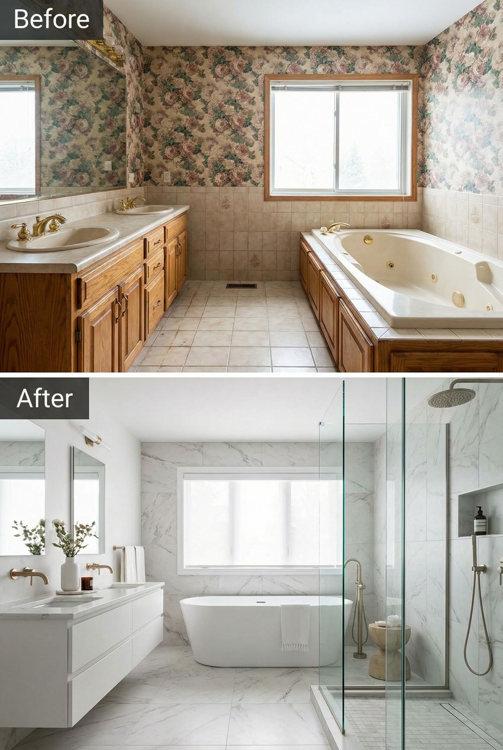 Early 2000s Granite Bath → Quartzite Waterfall Escape