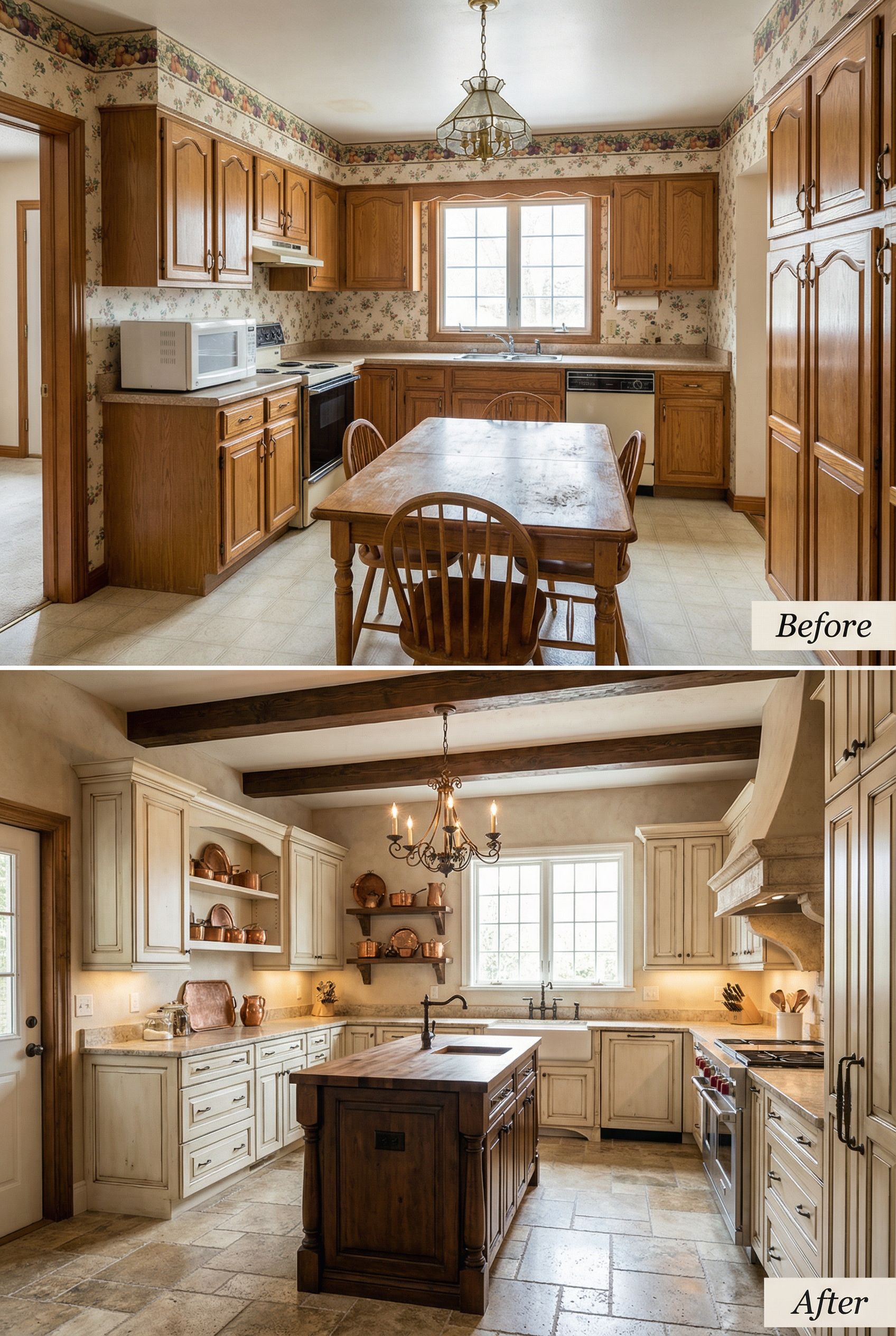 Early 2000s Heavy Wood Kitchen โ Fresh French Coastal Style