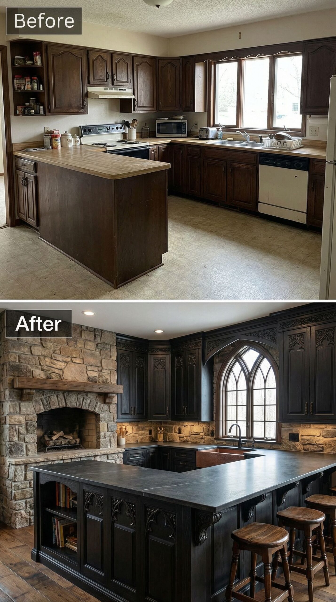 Early 2000s Island Kitchen → Oversized Statement Centerpiece