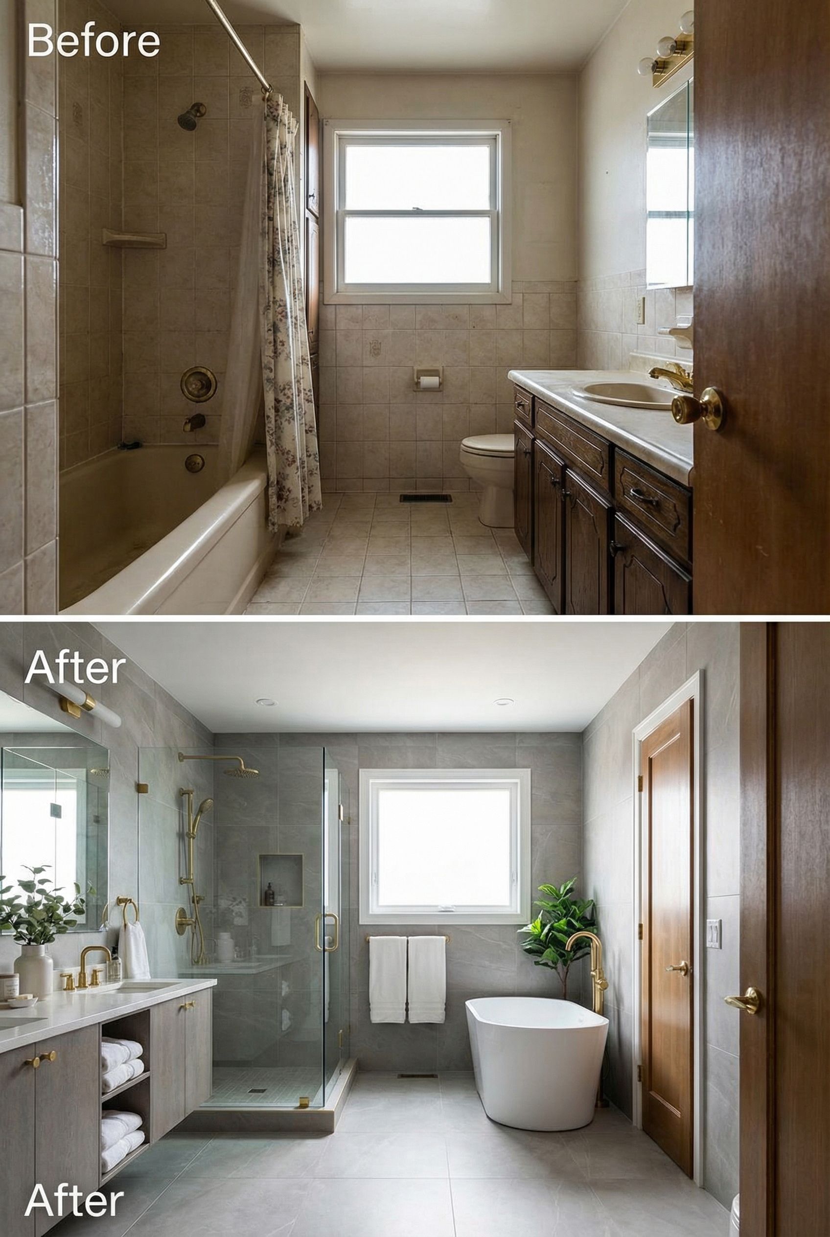 Early 2000s Mediterranean Bath → Scandinavian Spa Retreat