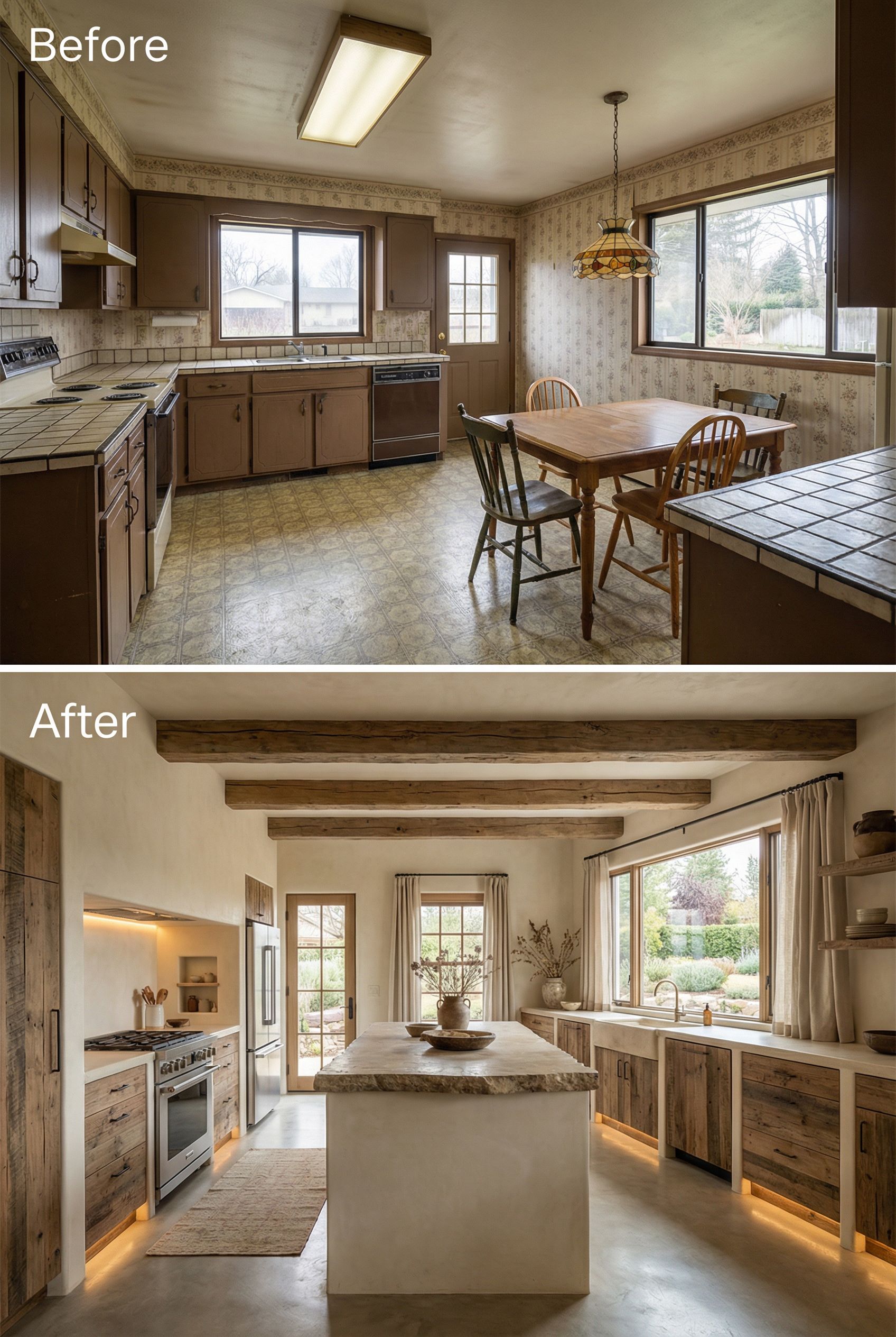 Early 2000s Tuscan Kitchen → Organic Wabi Sabi Warmth