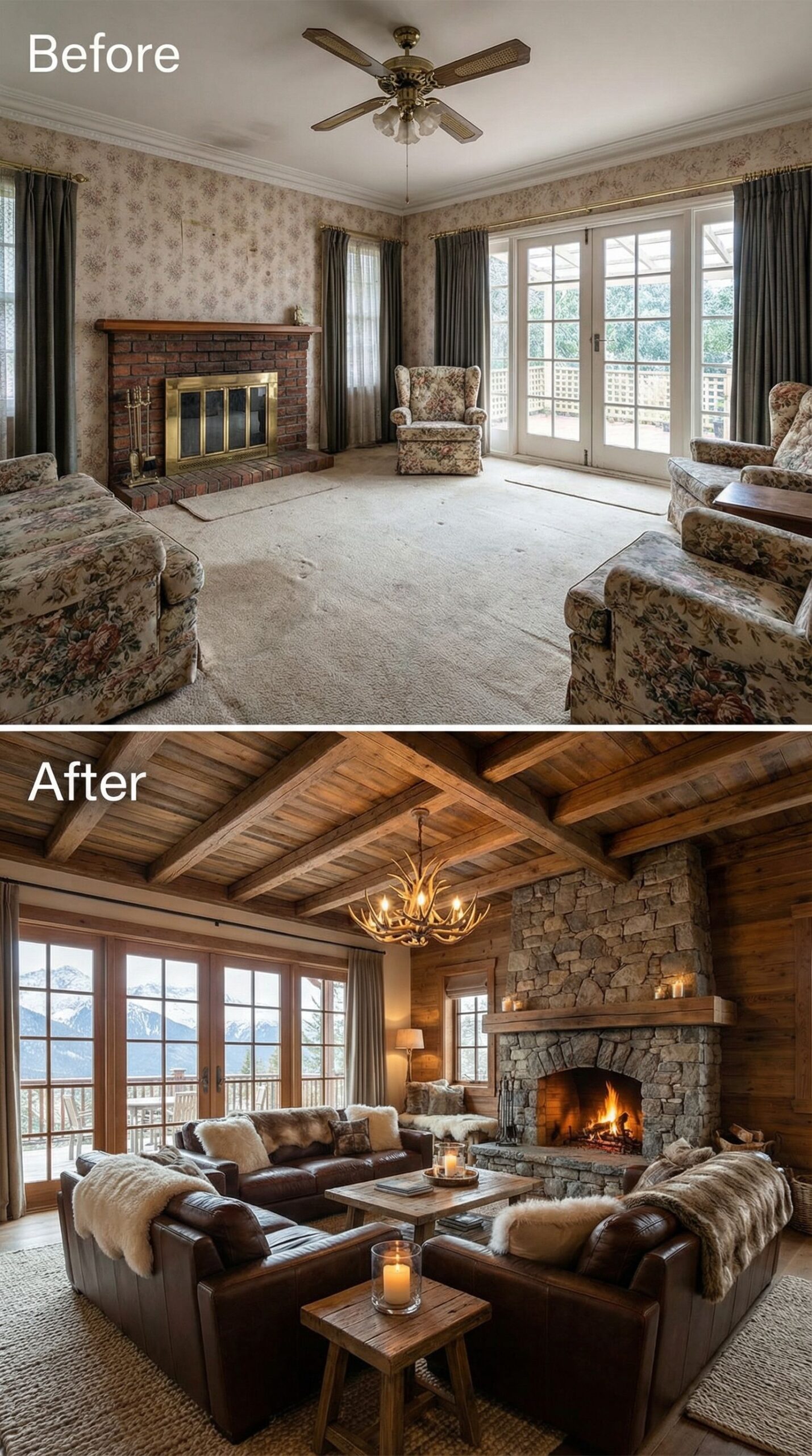 Early 2000s Tuscan Living Room → Contemporary Conversation Pit