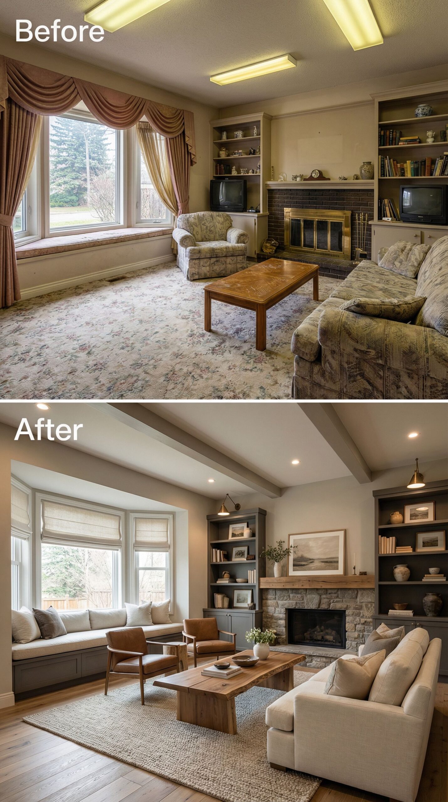 Early 2000s Tuscan Living Room → Modern Organic Sanctuary