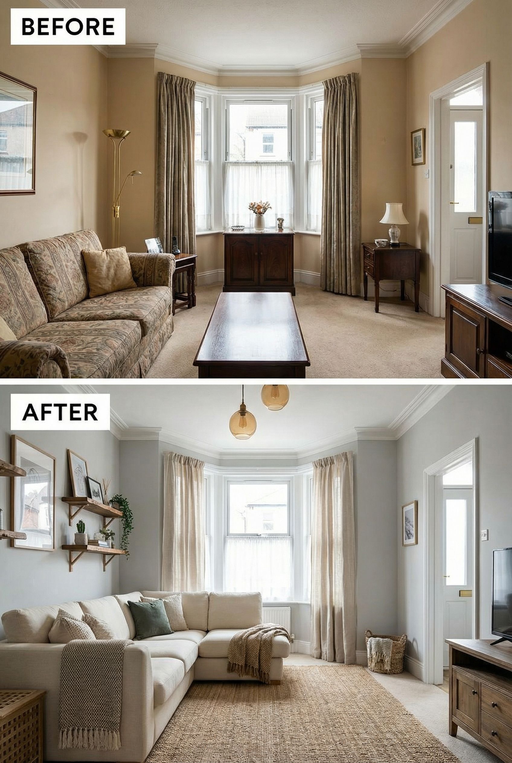 Earthy Modern Living Room Redesign Completed for $3,000 or Less