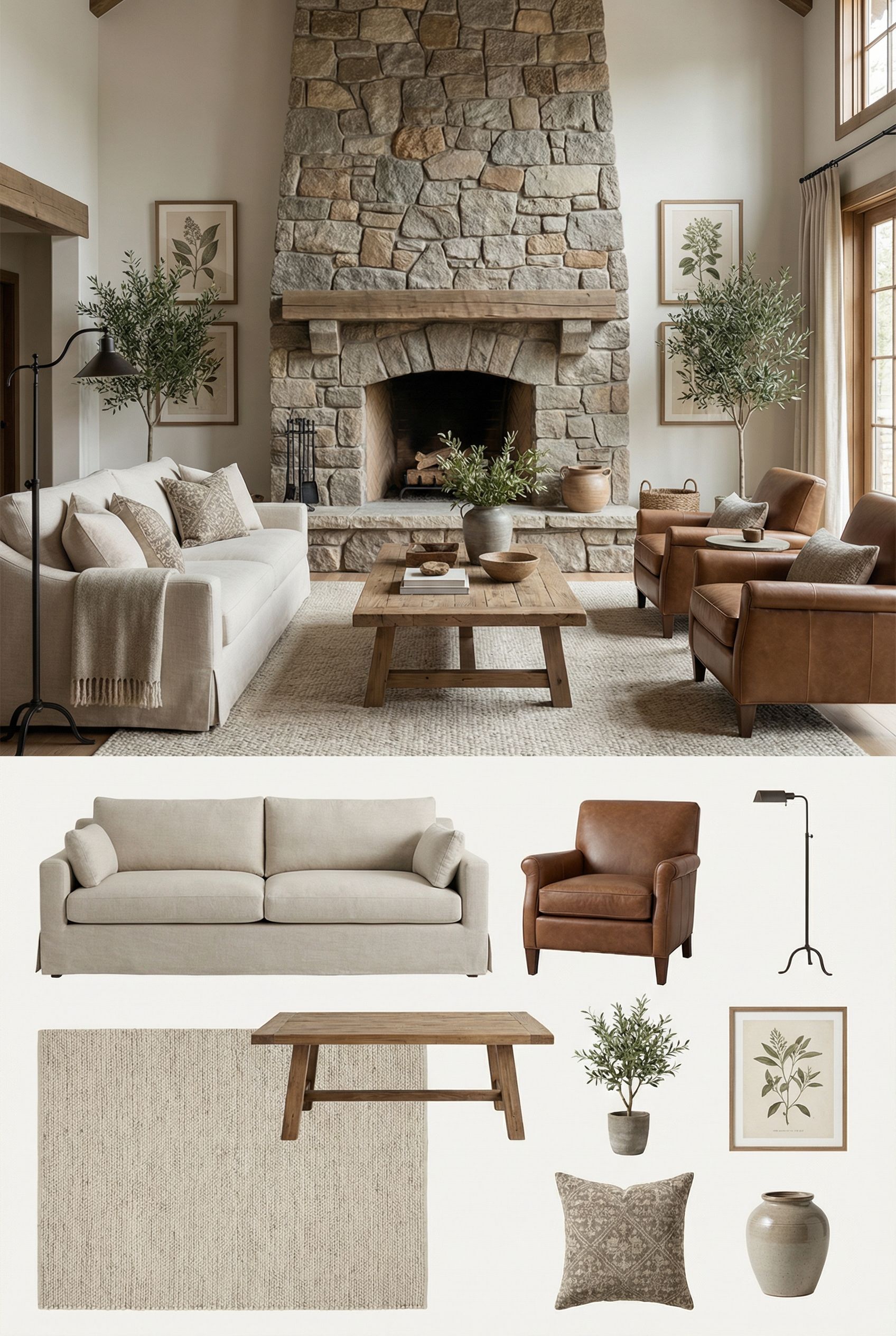 European Manor Chalet Space with Stone Fireplace