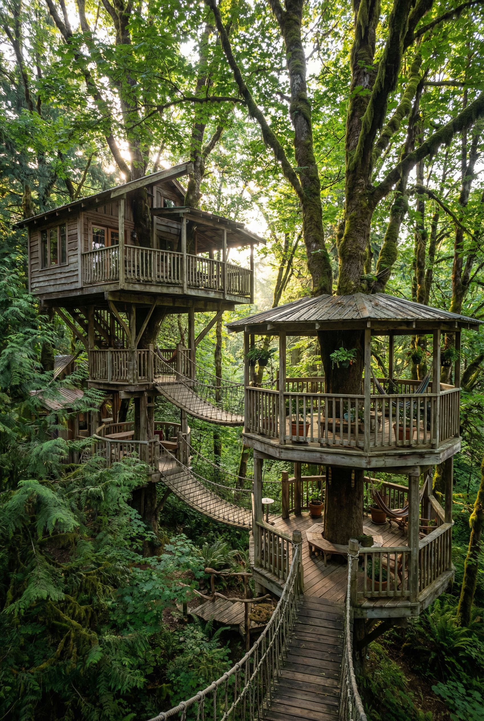 Forest Canopy Tree House with Elevated Walkways