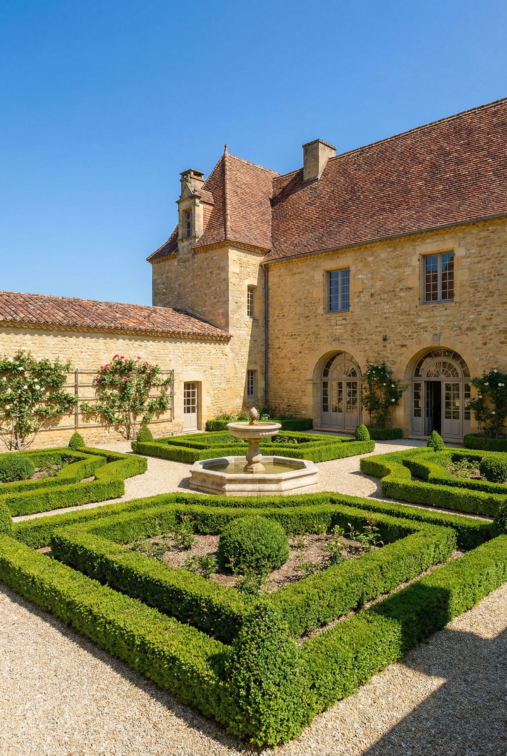 French Provincial Courtyard with Formal Gardens