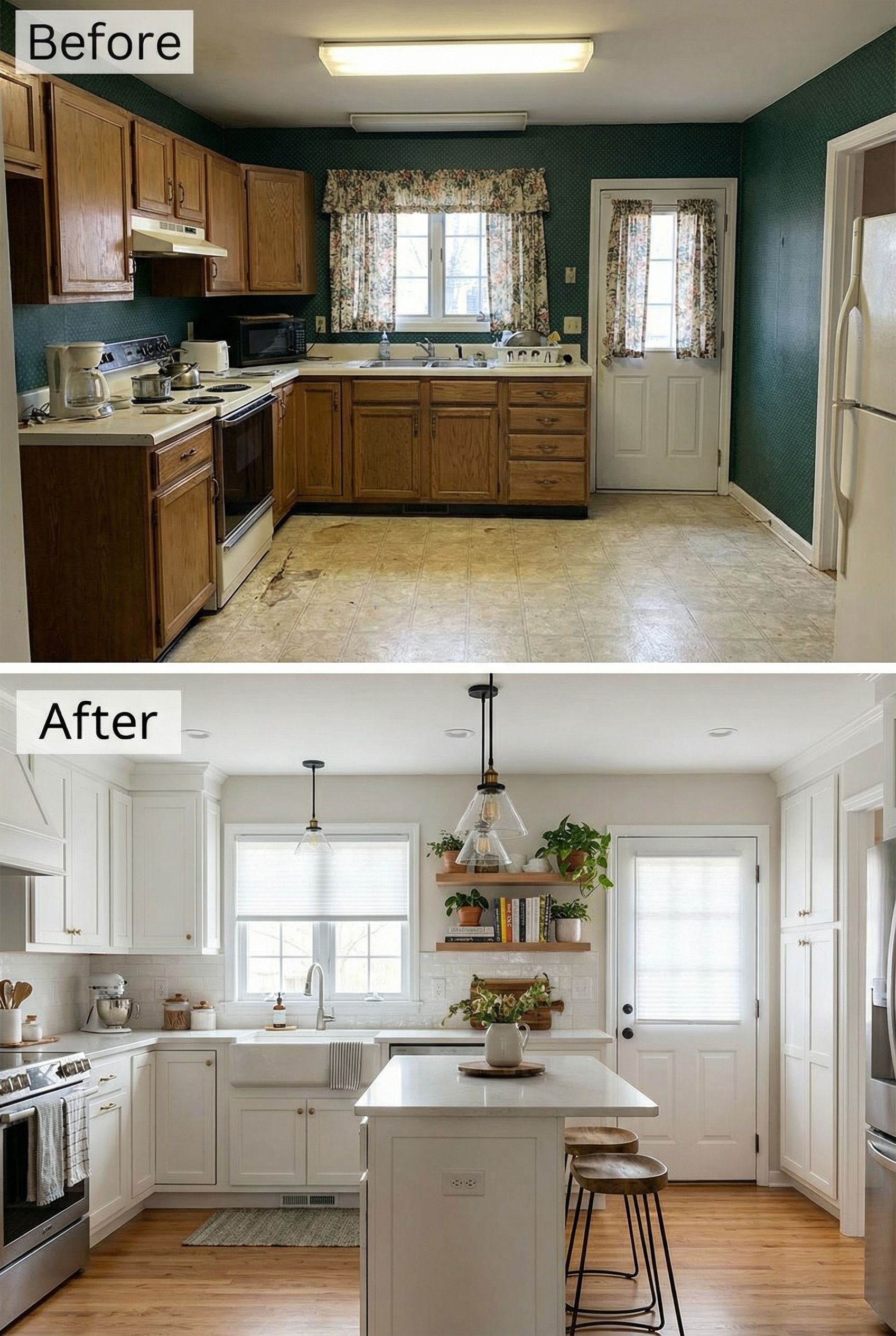 From boring U-shaped kitchen to glowing cozy café-style design