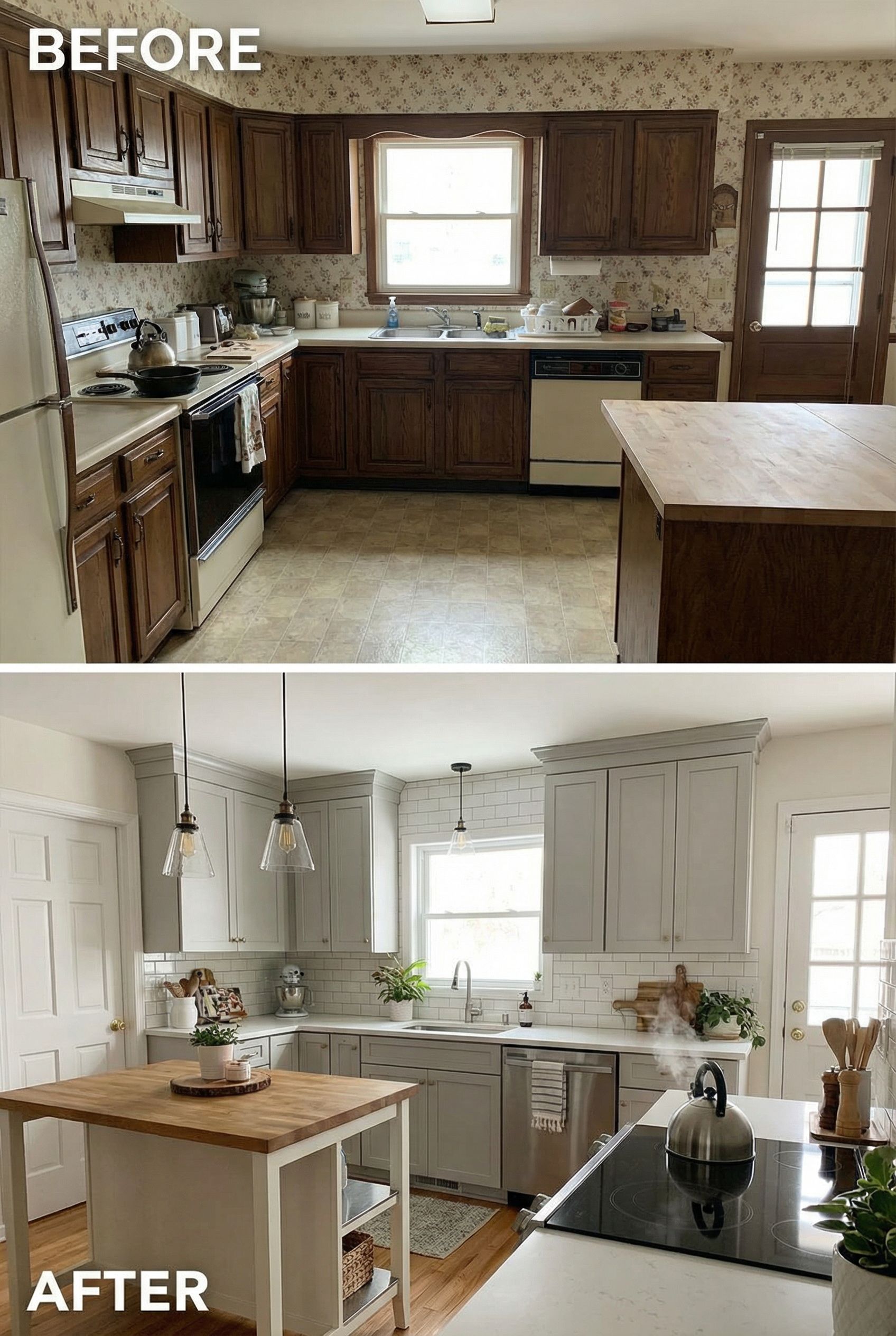 From dated galley kitchen to warm open-shelf cozy haven