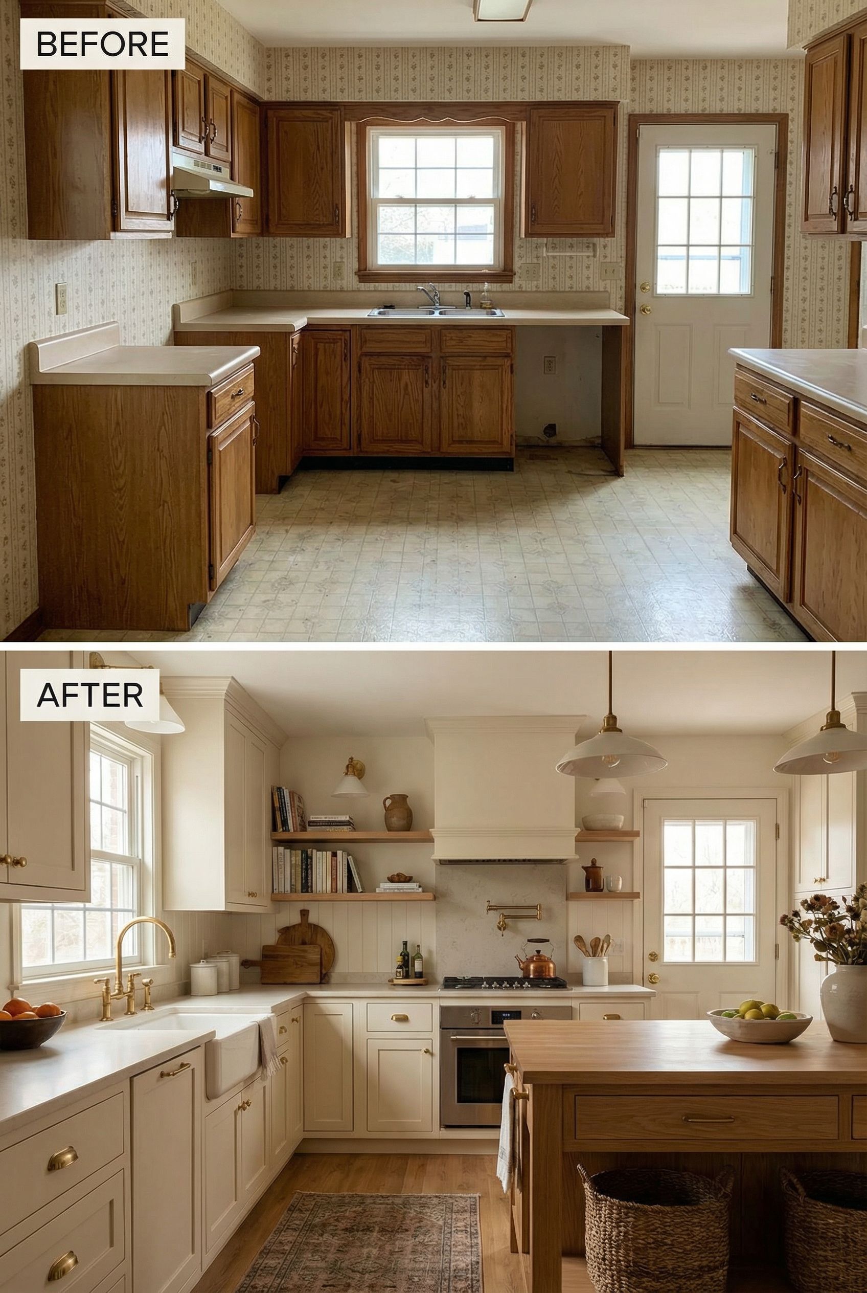 From dated kitchen to cozy warm haven with soft lighting and natural textures
