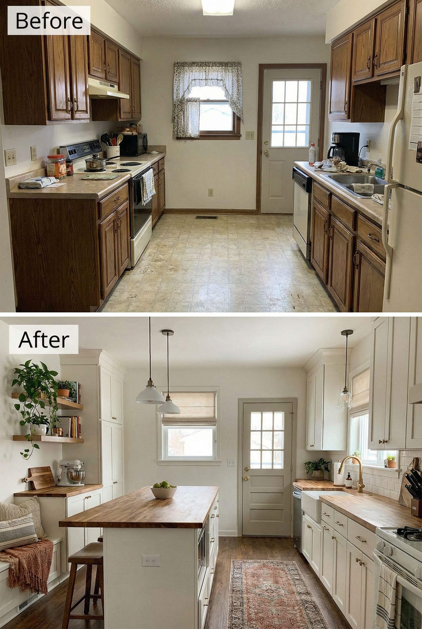 From dated kitchen to smile-inducing cozy nook with warm café-style details
