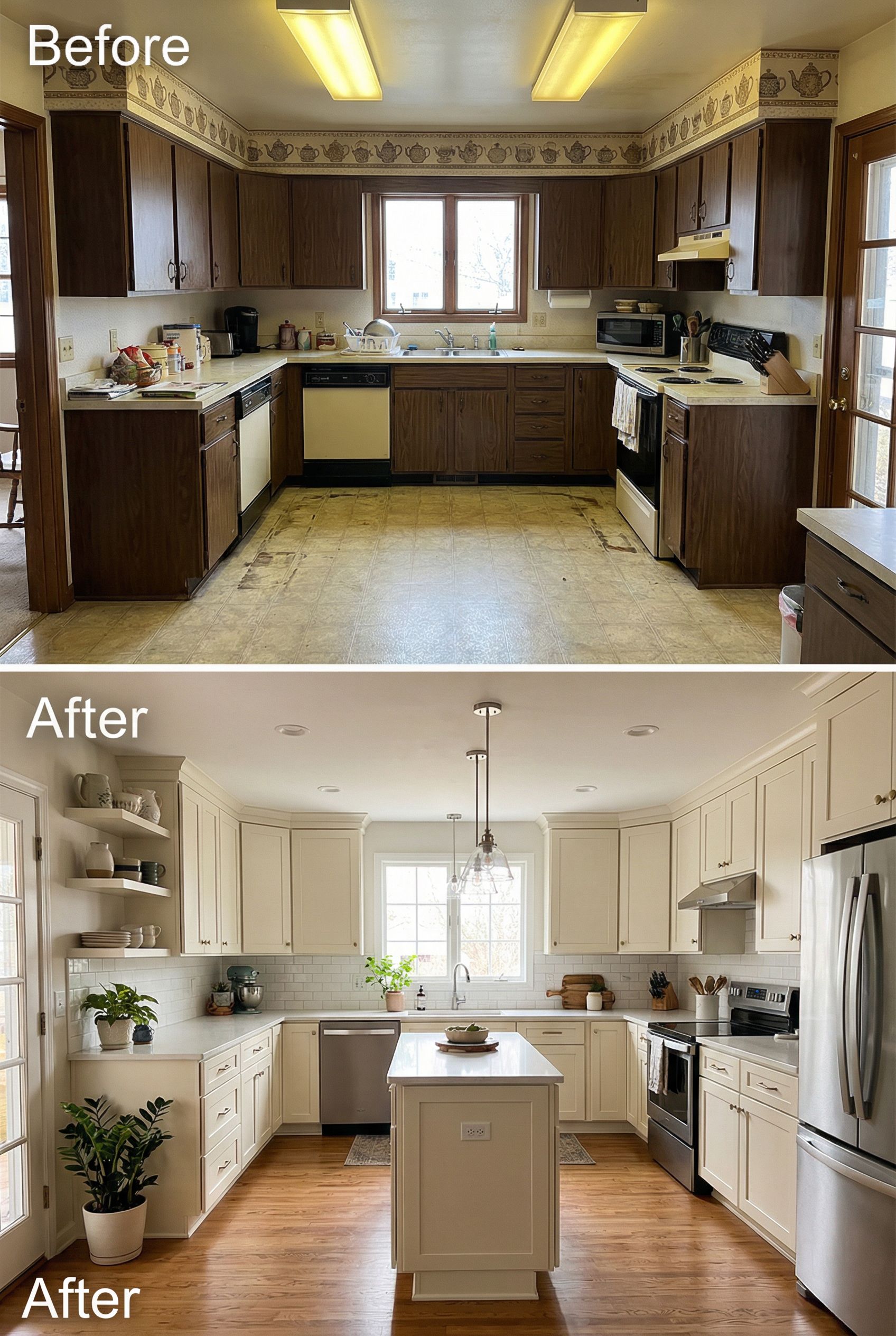 From dated kitchen to warm European country feel with rich wood and soft colors