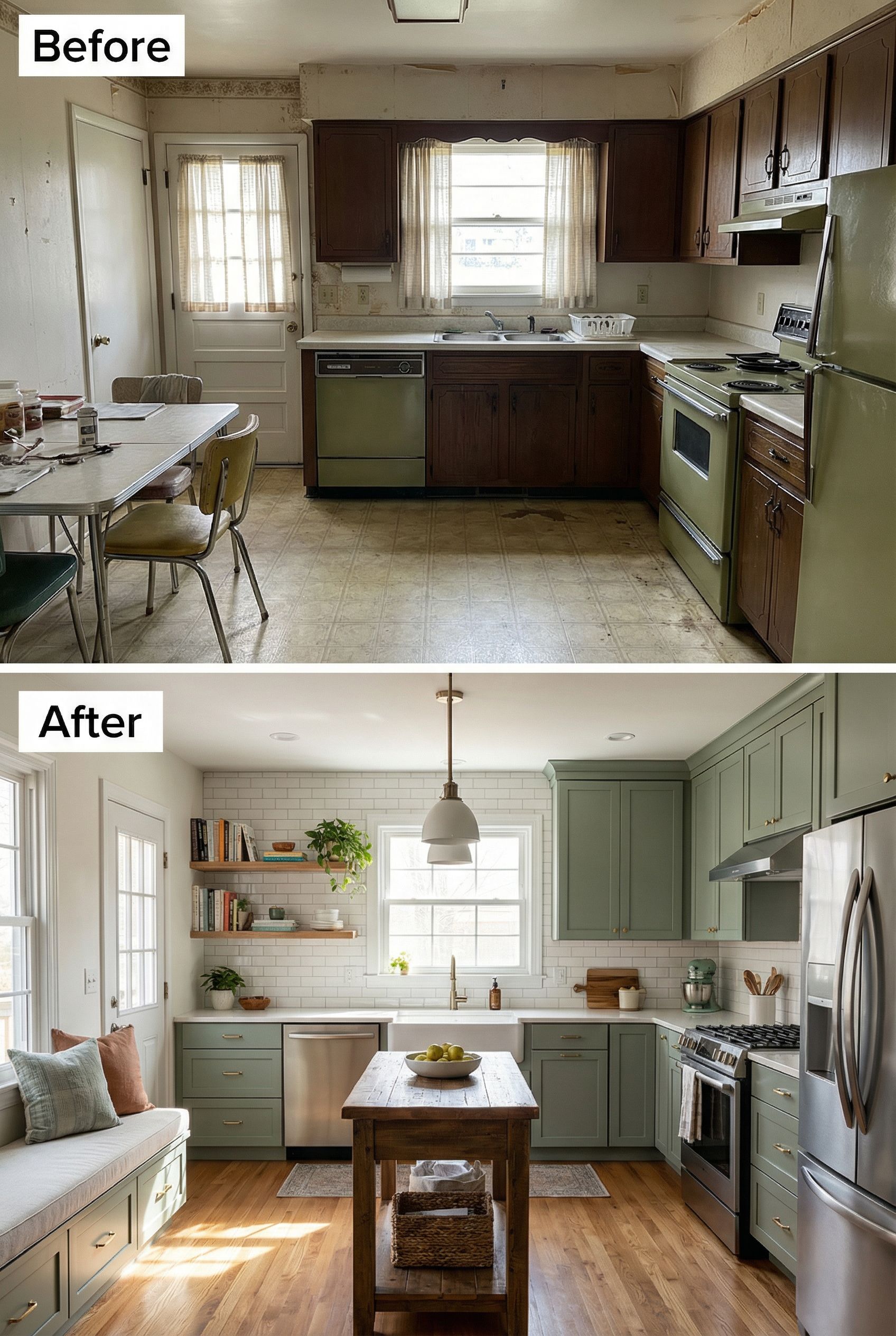 From sterile grey kitchen to soft rustic cozy atmosphere