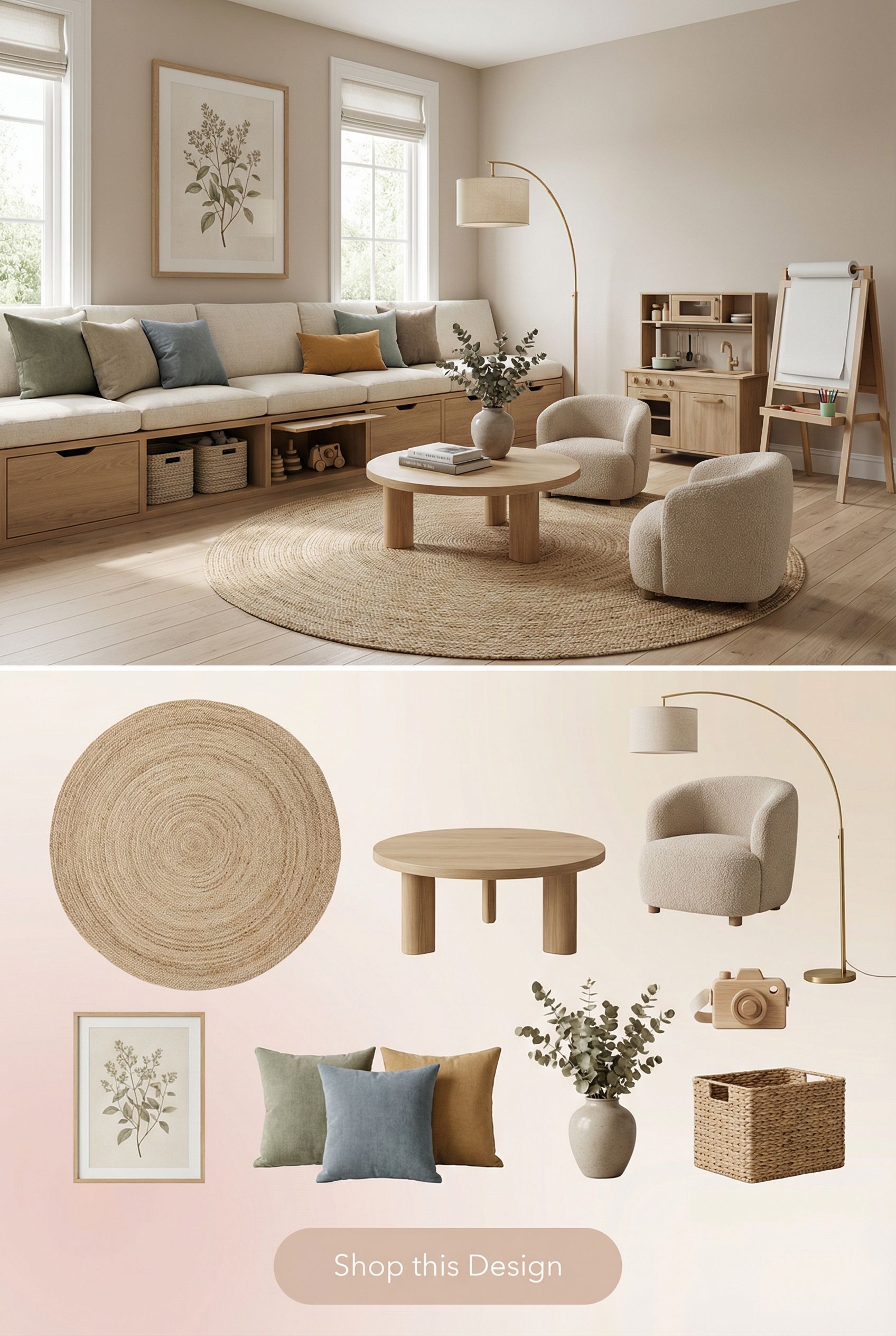 Gender Neutral Playroom with Built-In Bench Seating and Lift-Top Storage