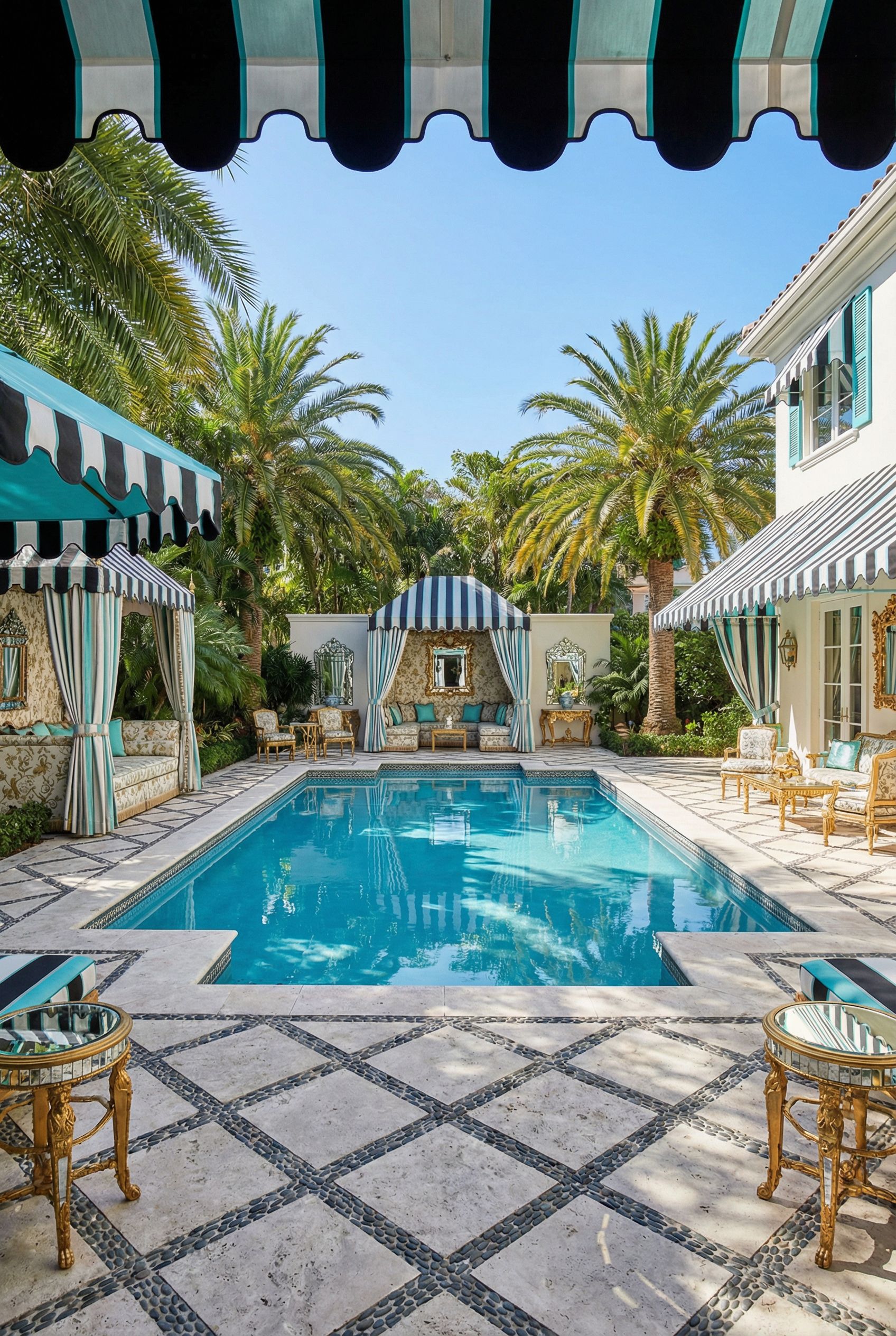 Hollywood Regency Luxury Backyard with Pool