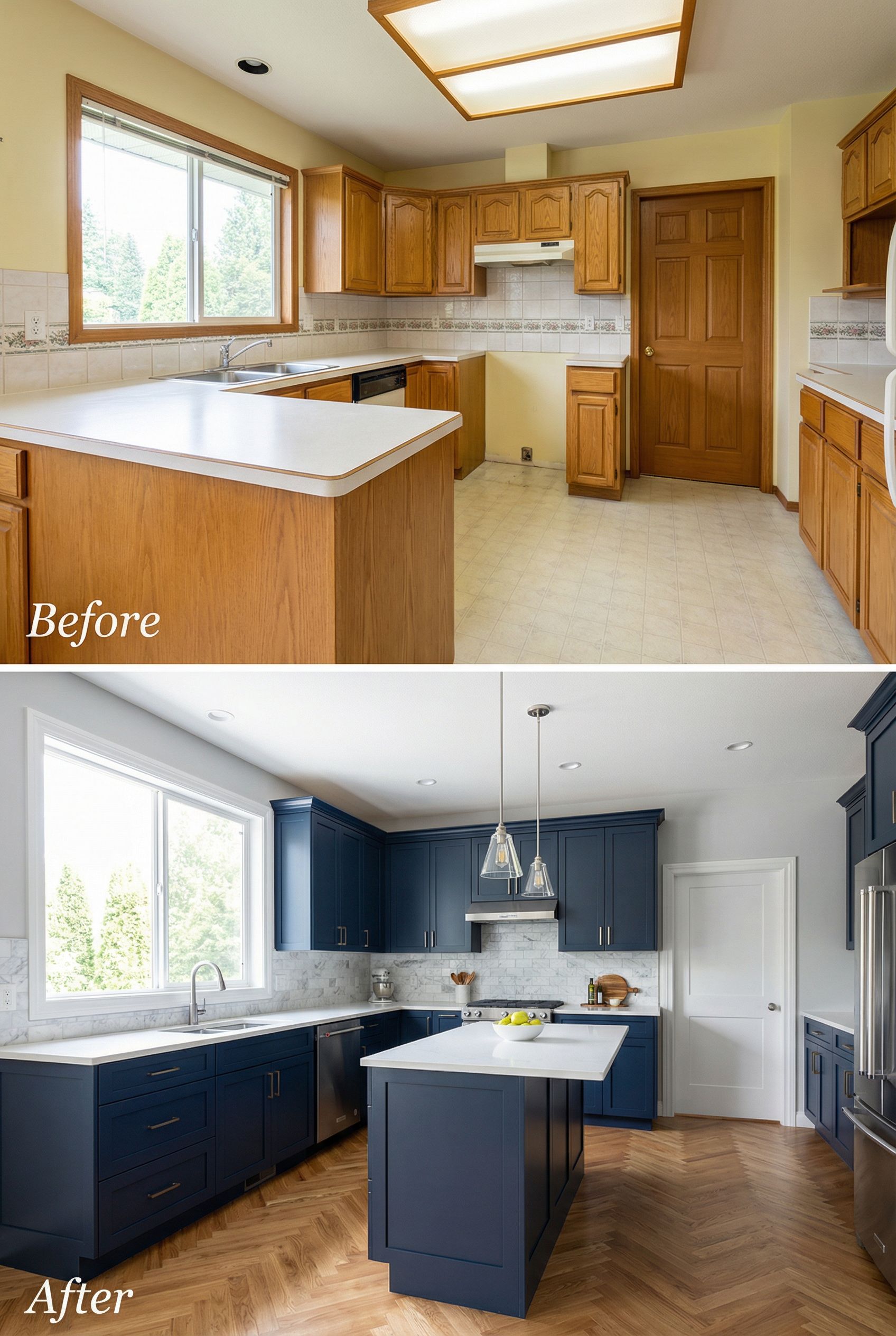 Hunter Green '90s Kitchen โ Navy Blue Custom Design