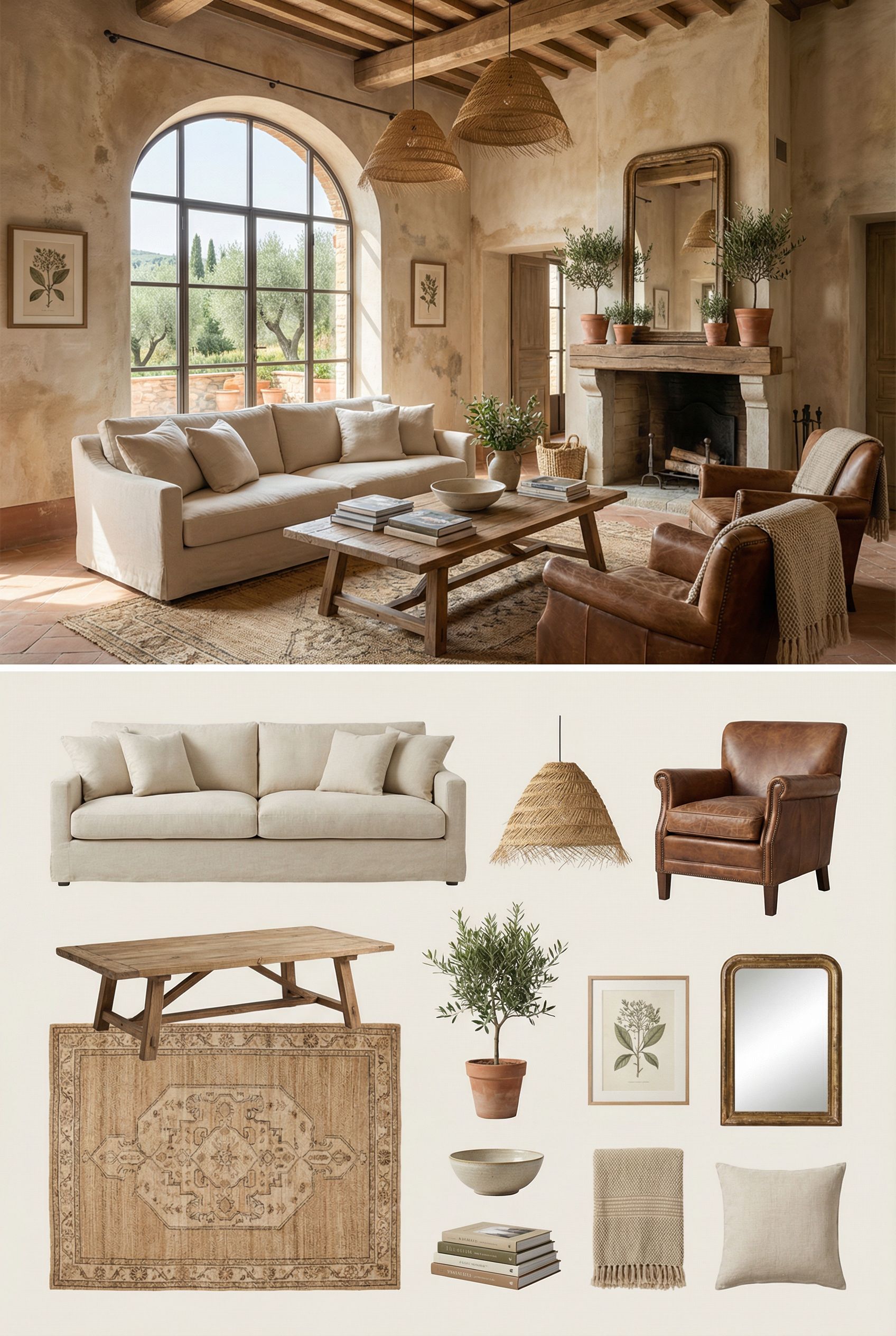 Italian Villa Living Room with Aged Plaster Finish