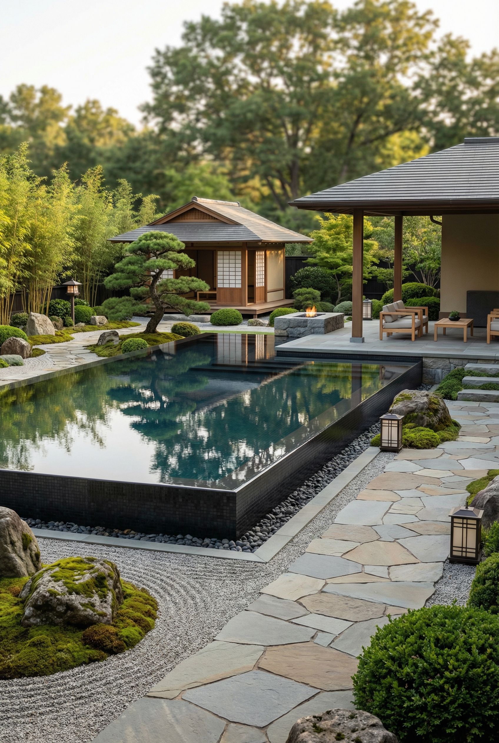 Japanese-Inspired Zen Luxury Backyard with Pool