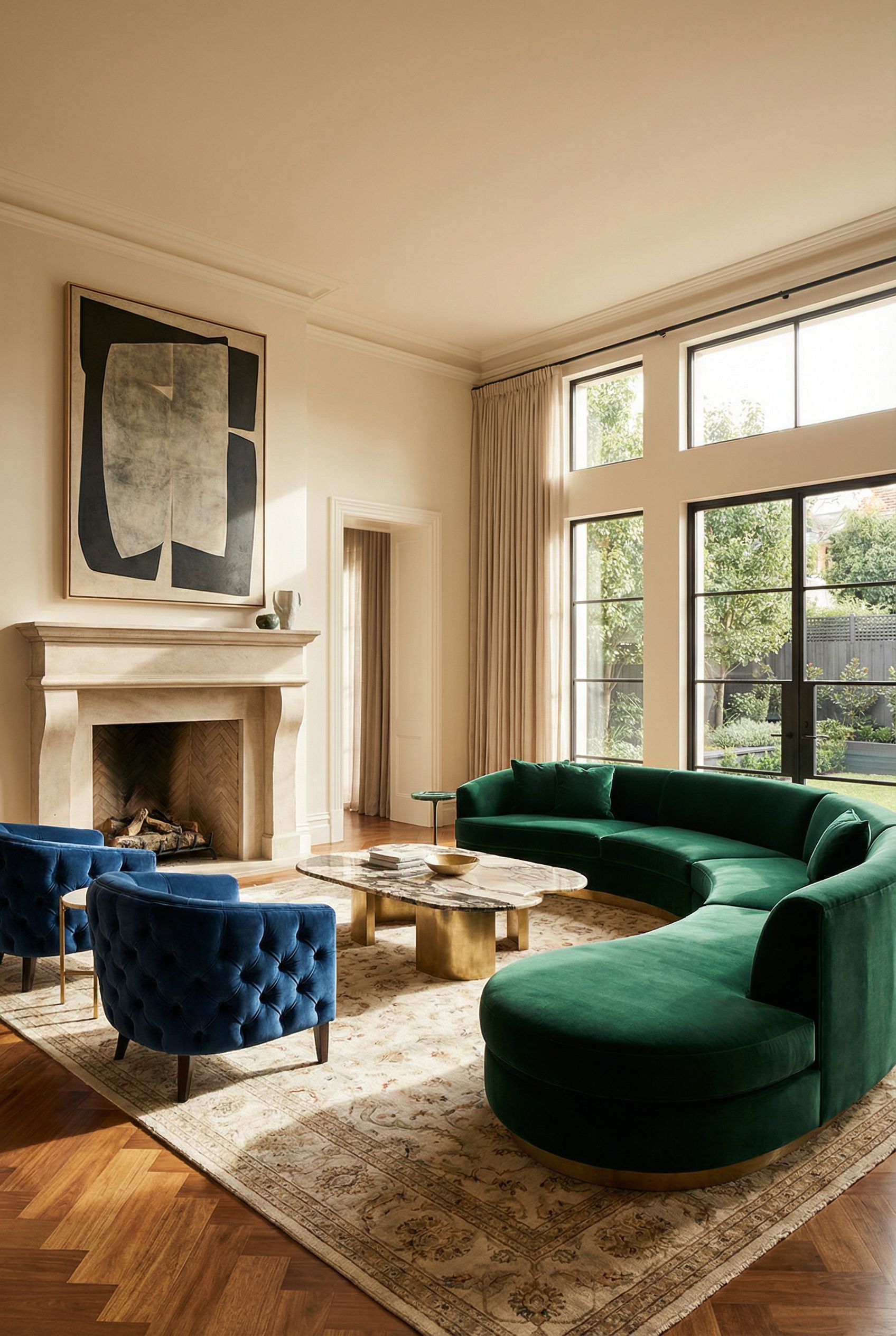 Luxury Living Room Featuring Bespoke Velvet Seating