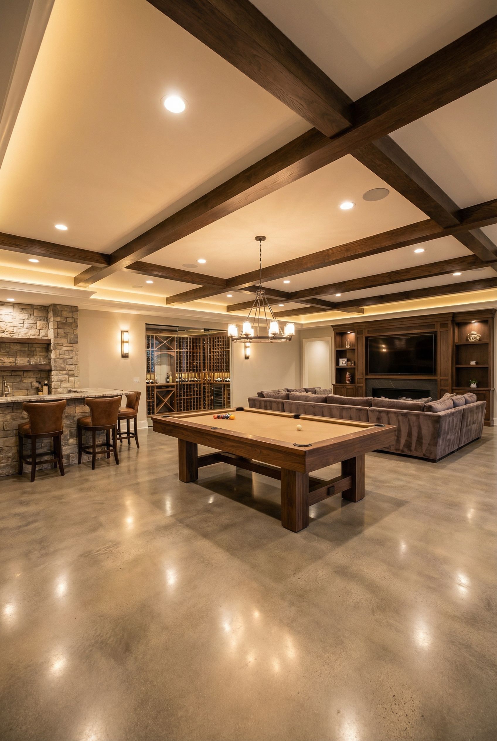 Luxury Open Concept Basement Billiards Entertainment Space