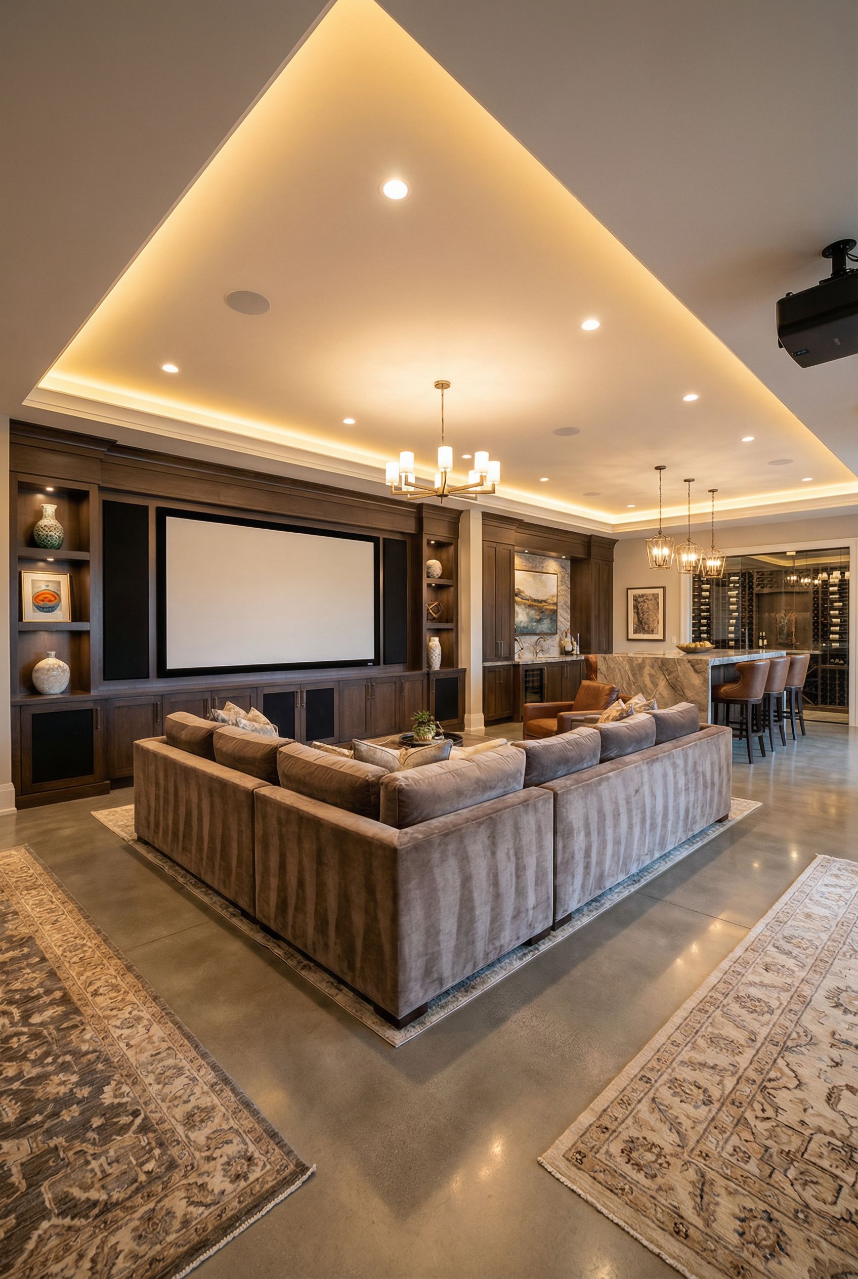 Luxury Open Concept Basement with Entertainment Theater