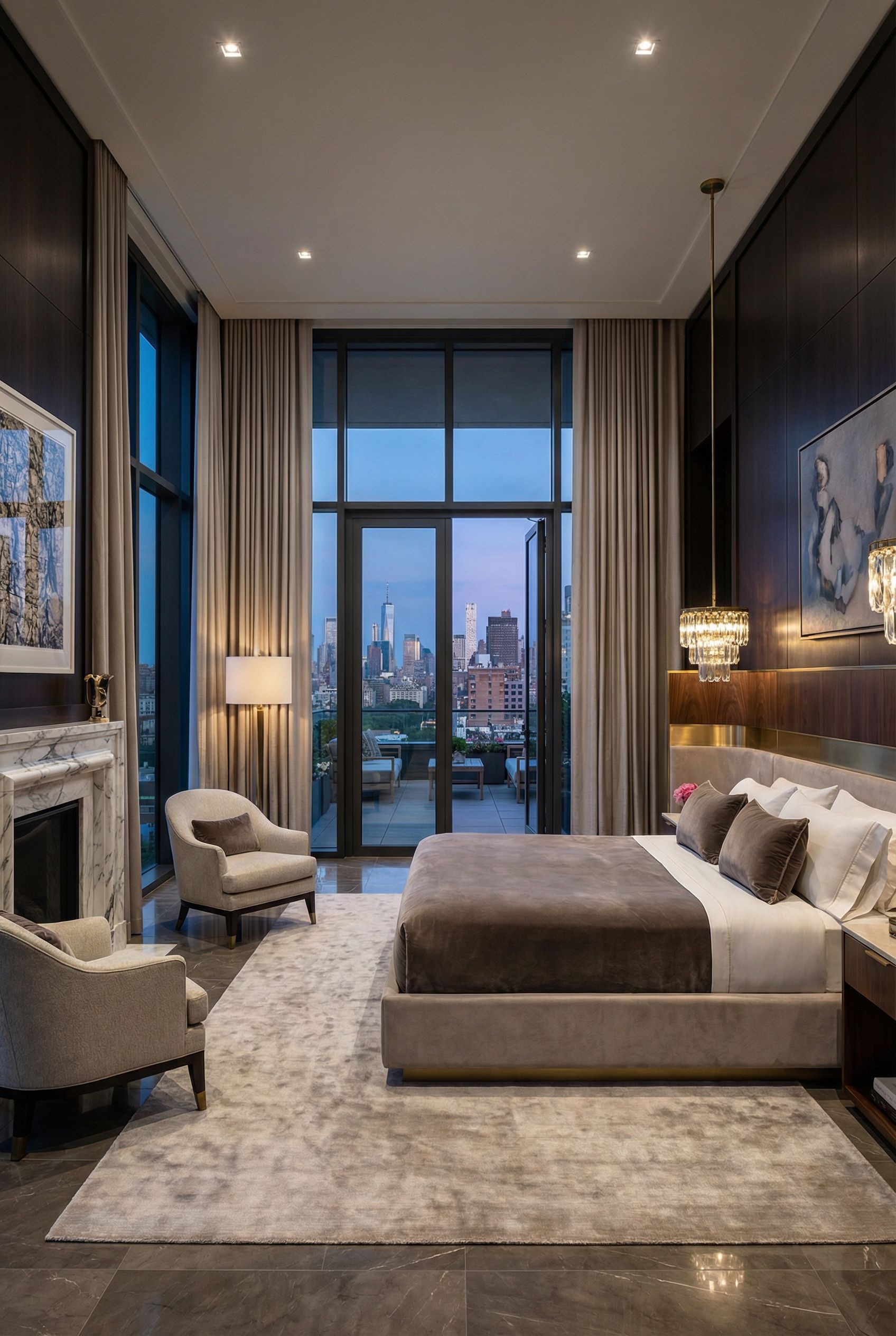 Luxury Primary Bedroom Featuring Floor-to-Ceiling Windows