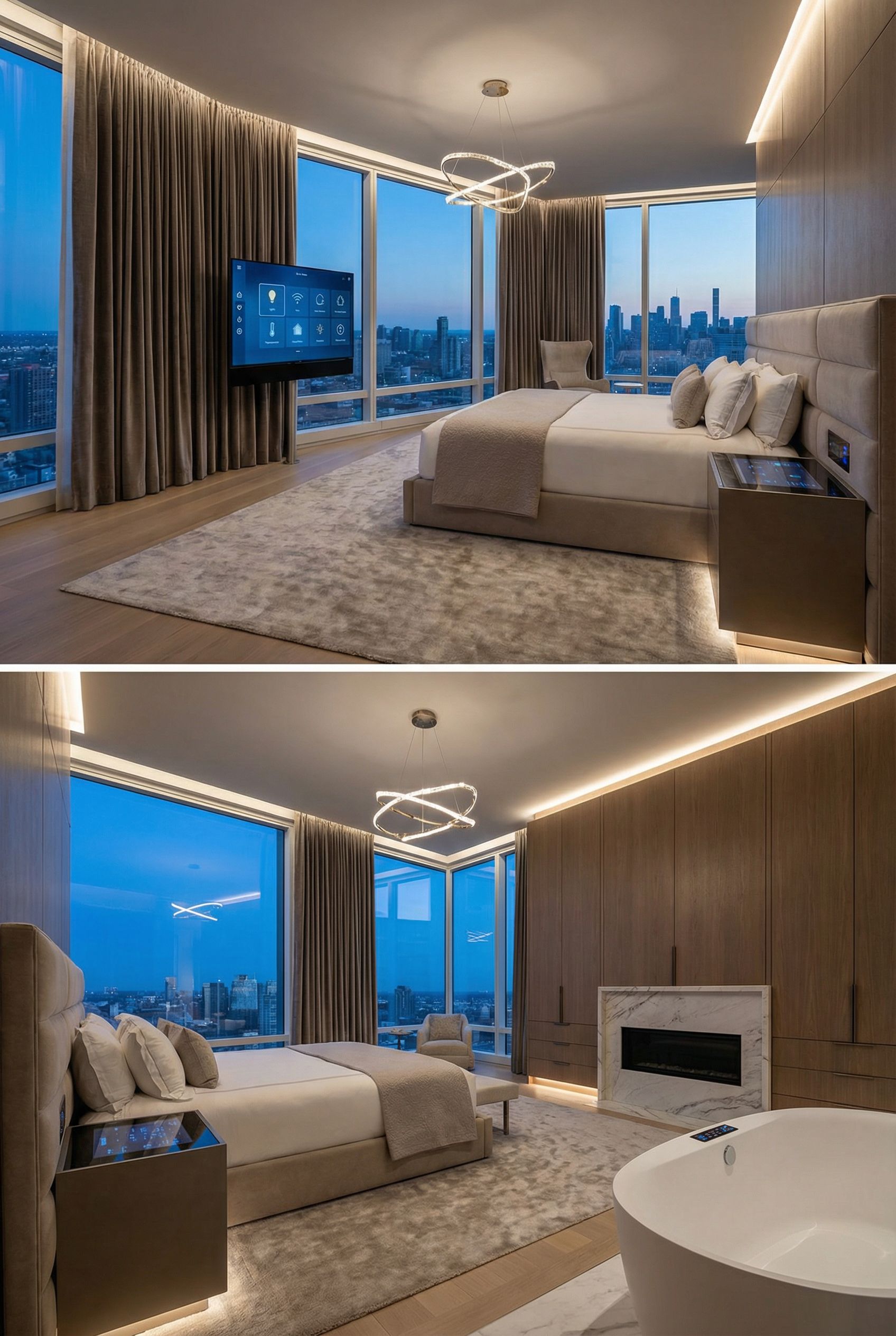 Luxury Primary Bedroom Showcasing Smart Home Technology
