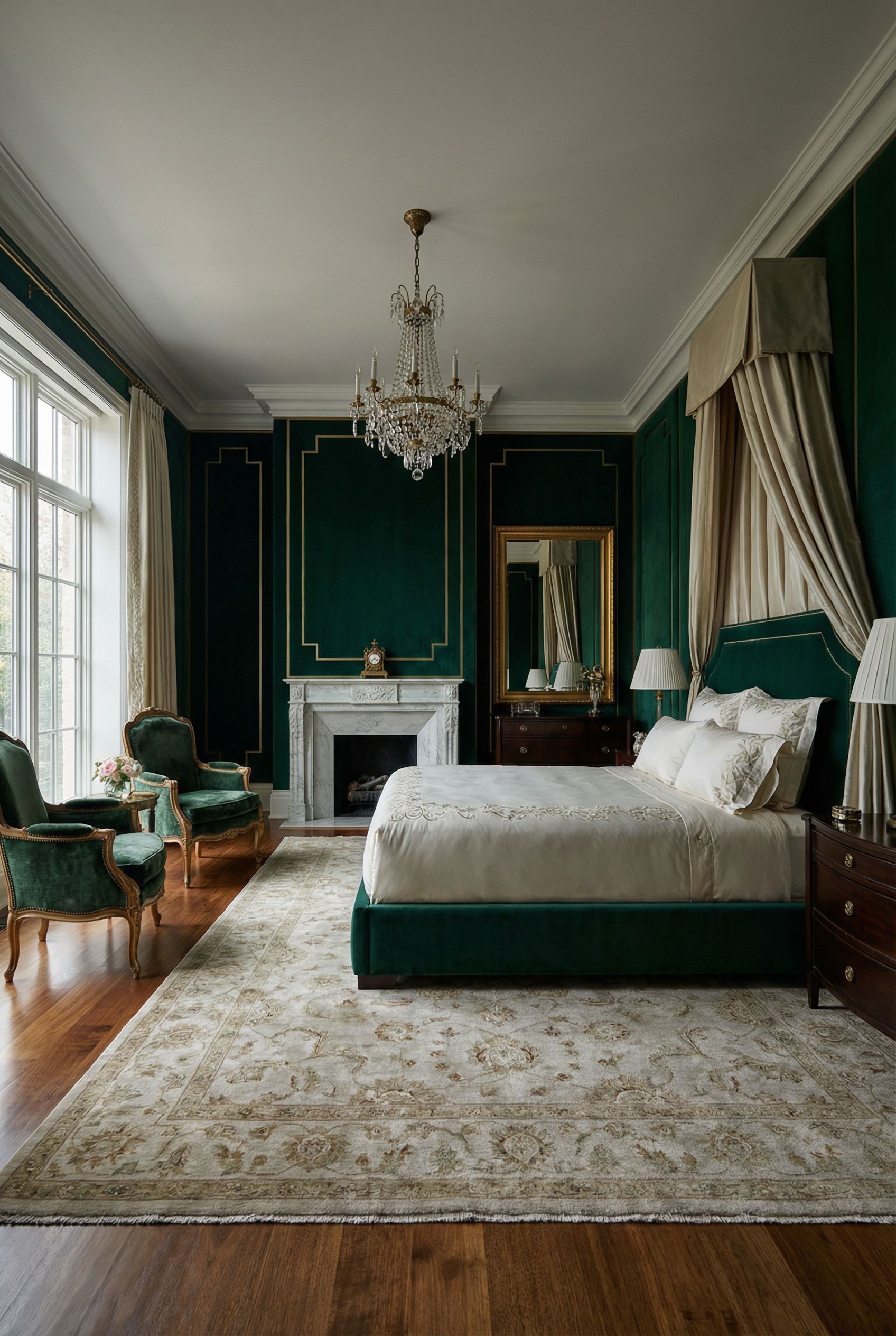 Luxury Primary Bedroom with Custom Velvet Walls