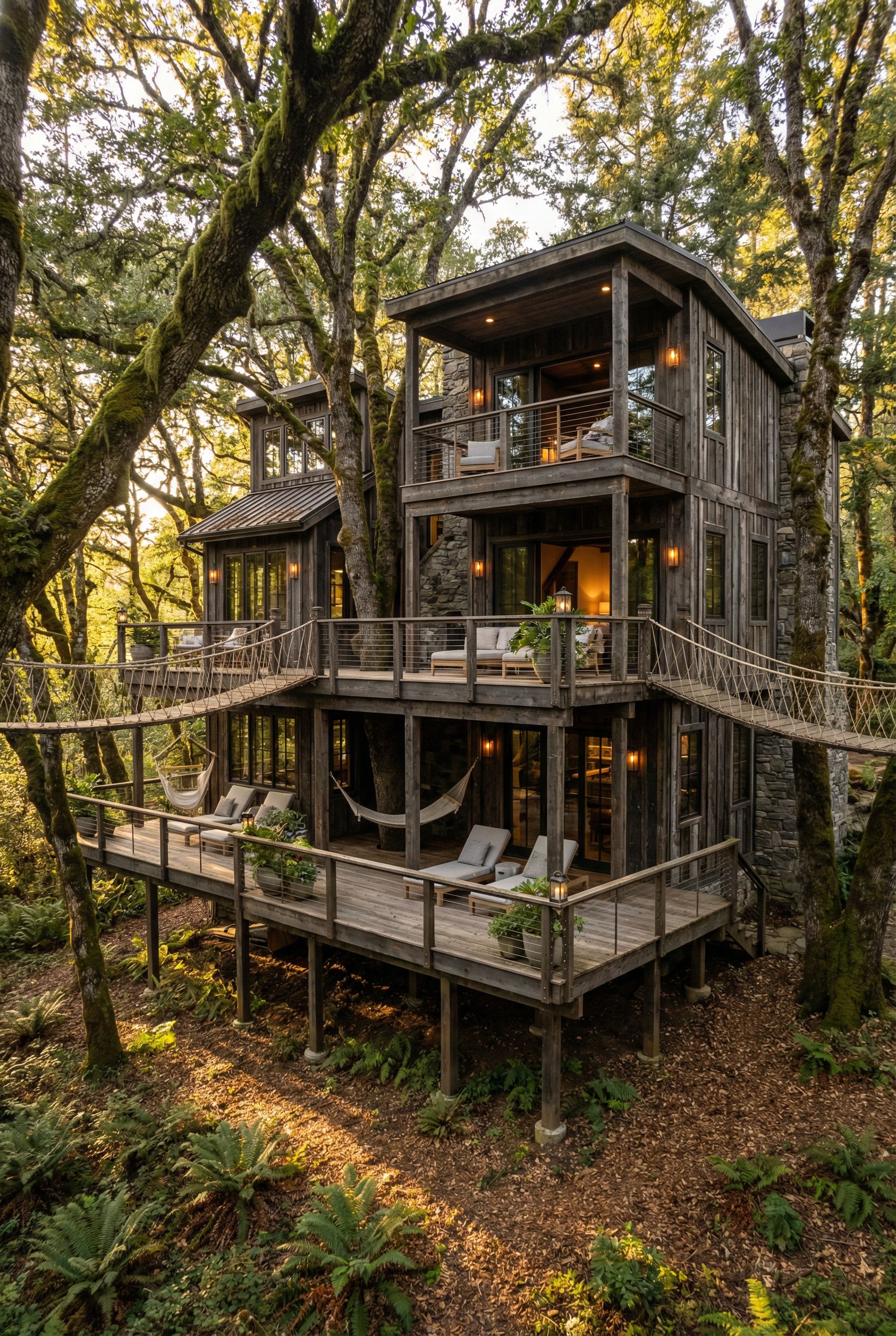 Luxury Tree House with Open-Air Deck Levels