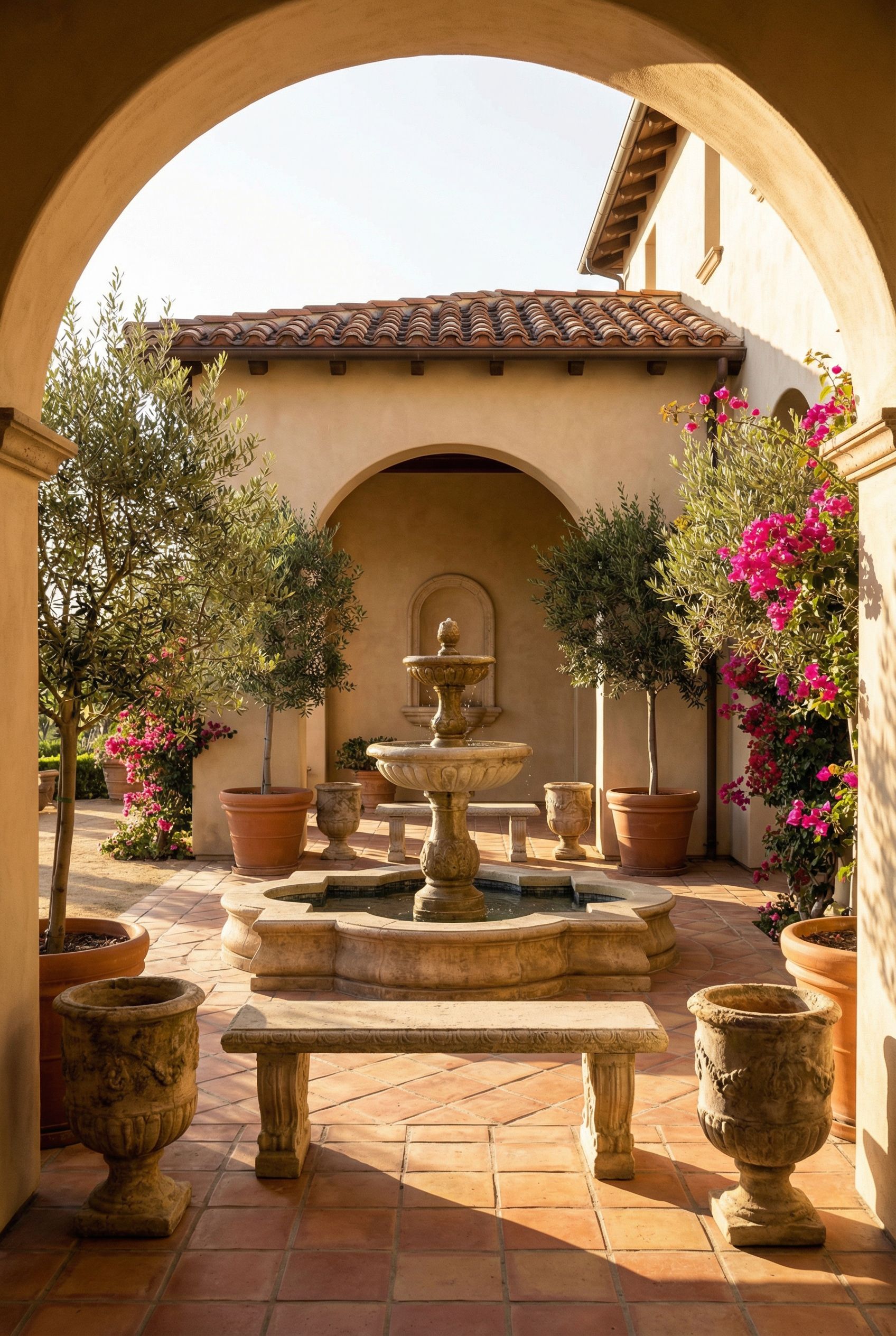 Mediterranean Courtyard with Central Water Feature