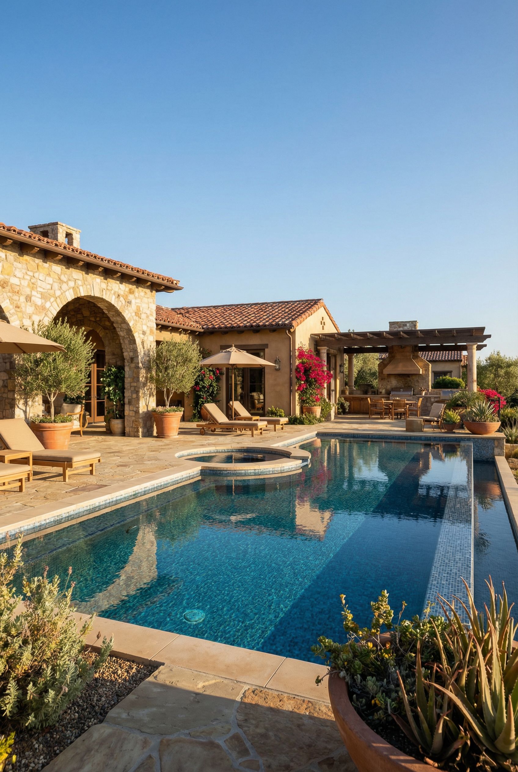 Mediterranean Villa Luxury Backyard Pool Design