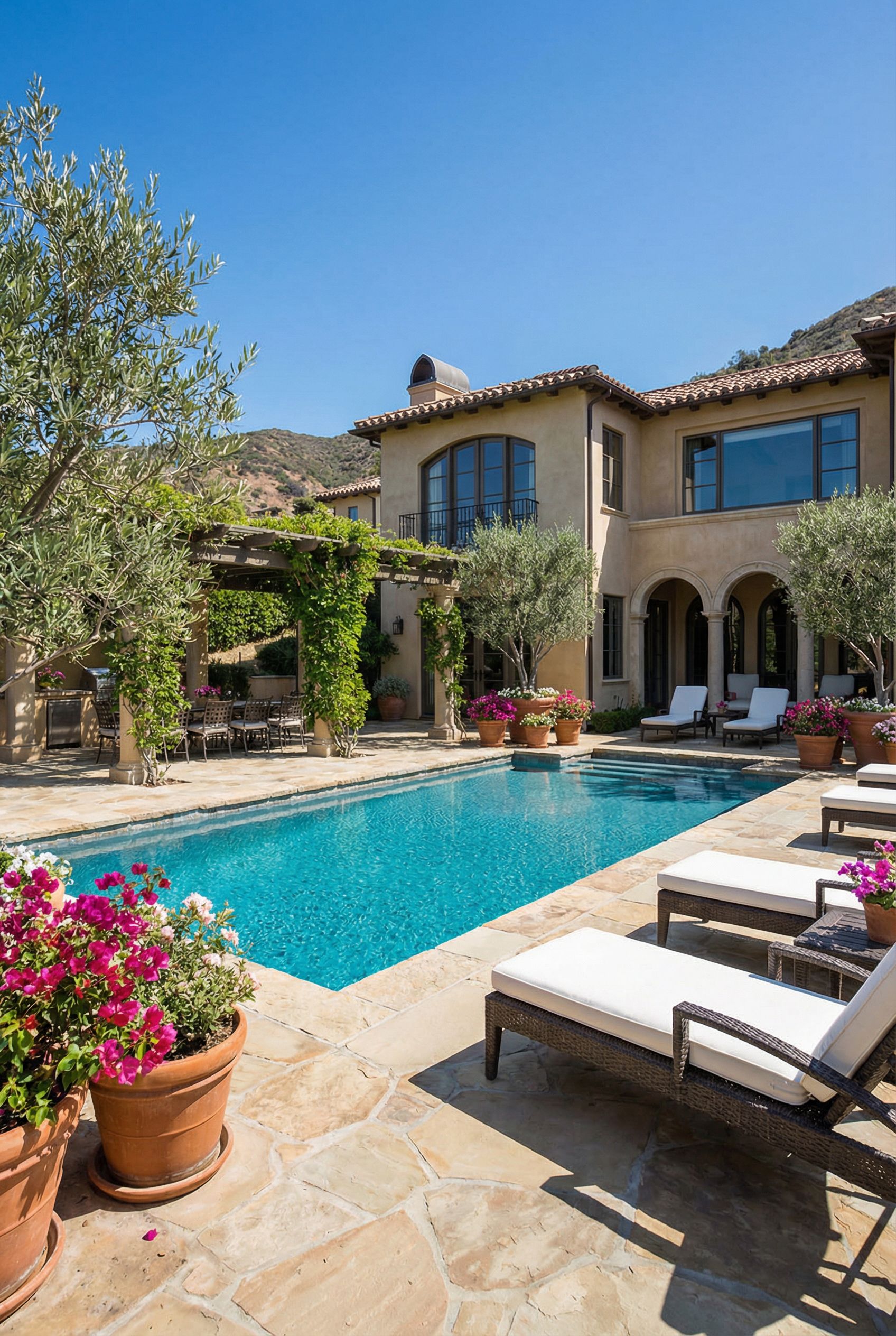 Mediterranean Villa Luxury Backyard with Pool