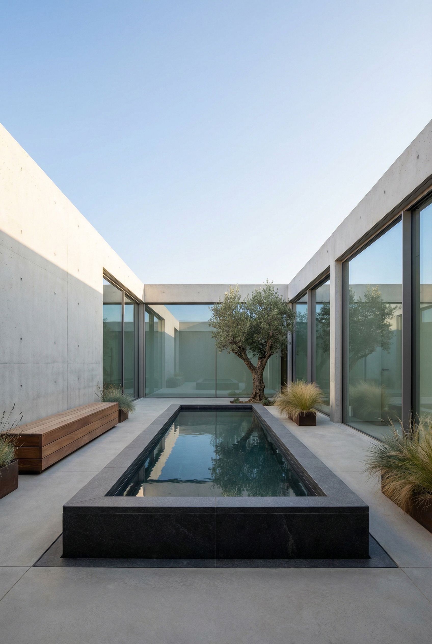 Minimalist Modern Courtyard with Reflecting Pool