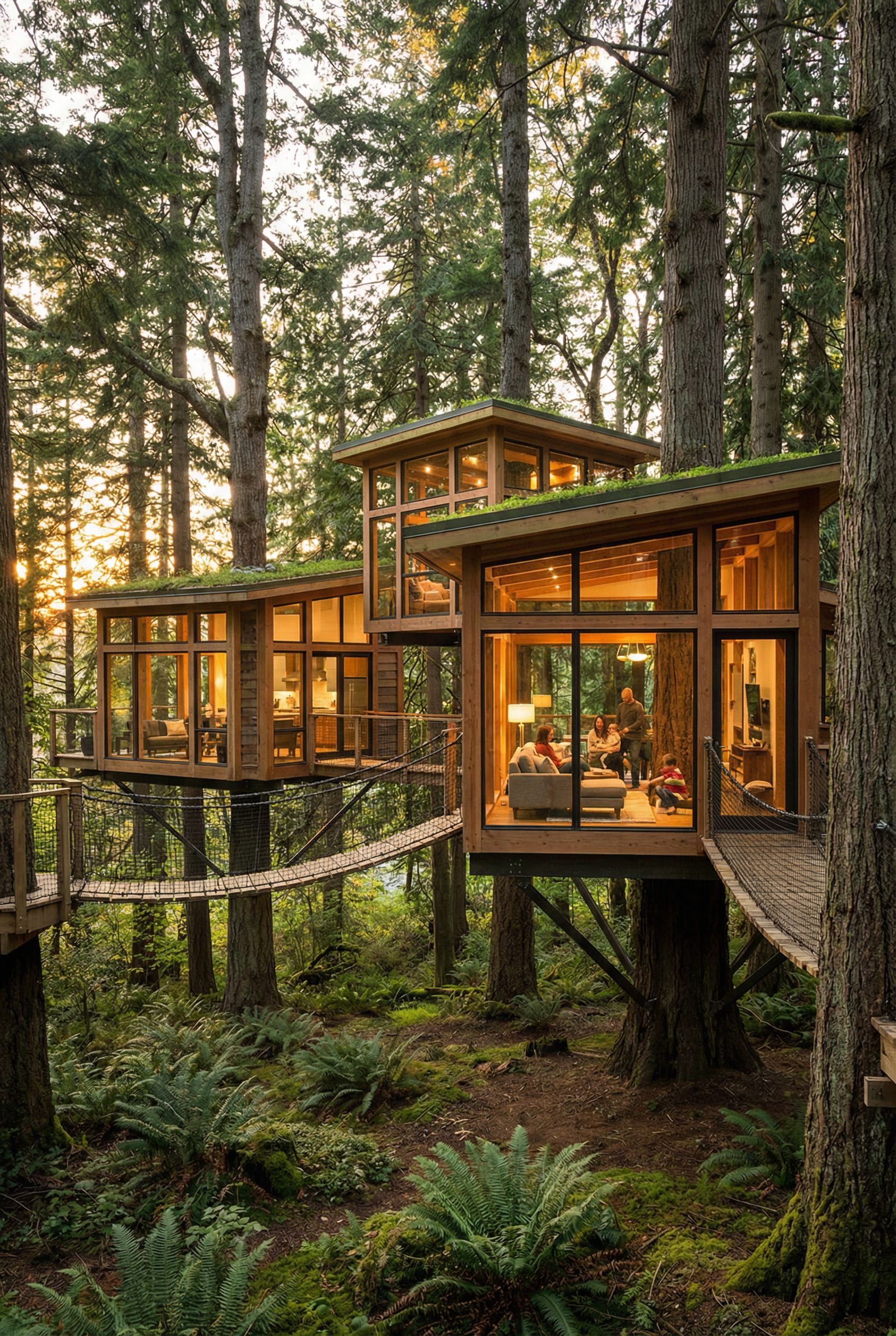 Modern Multi-Tree Treehouse with Glass Walls