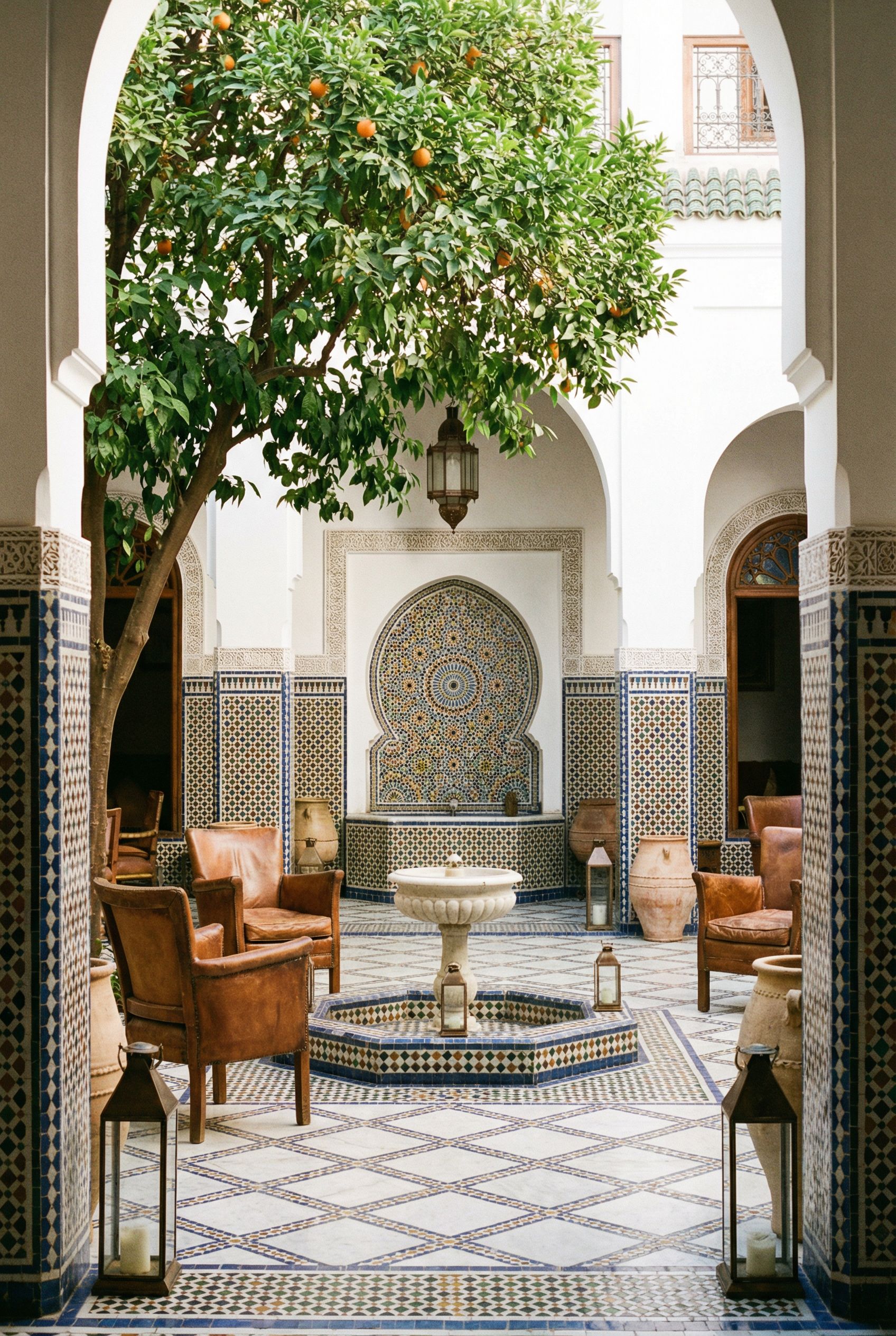 Moroccan Courtyard with Mosaic Tile Details