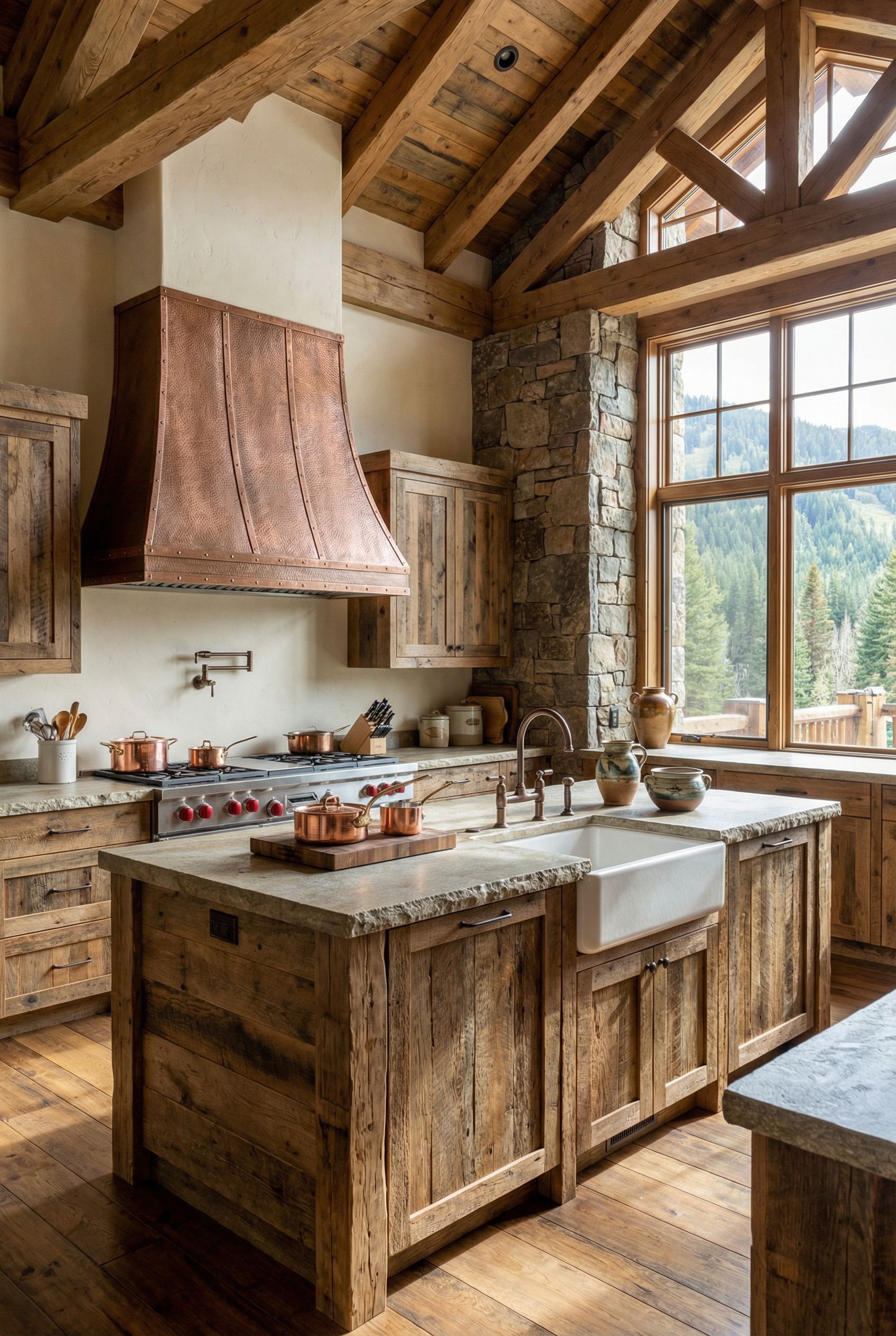 Mountain Chalet Kitchen Showcasing Copper Accents