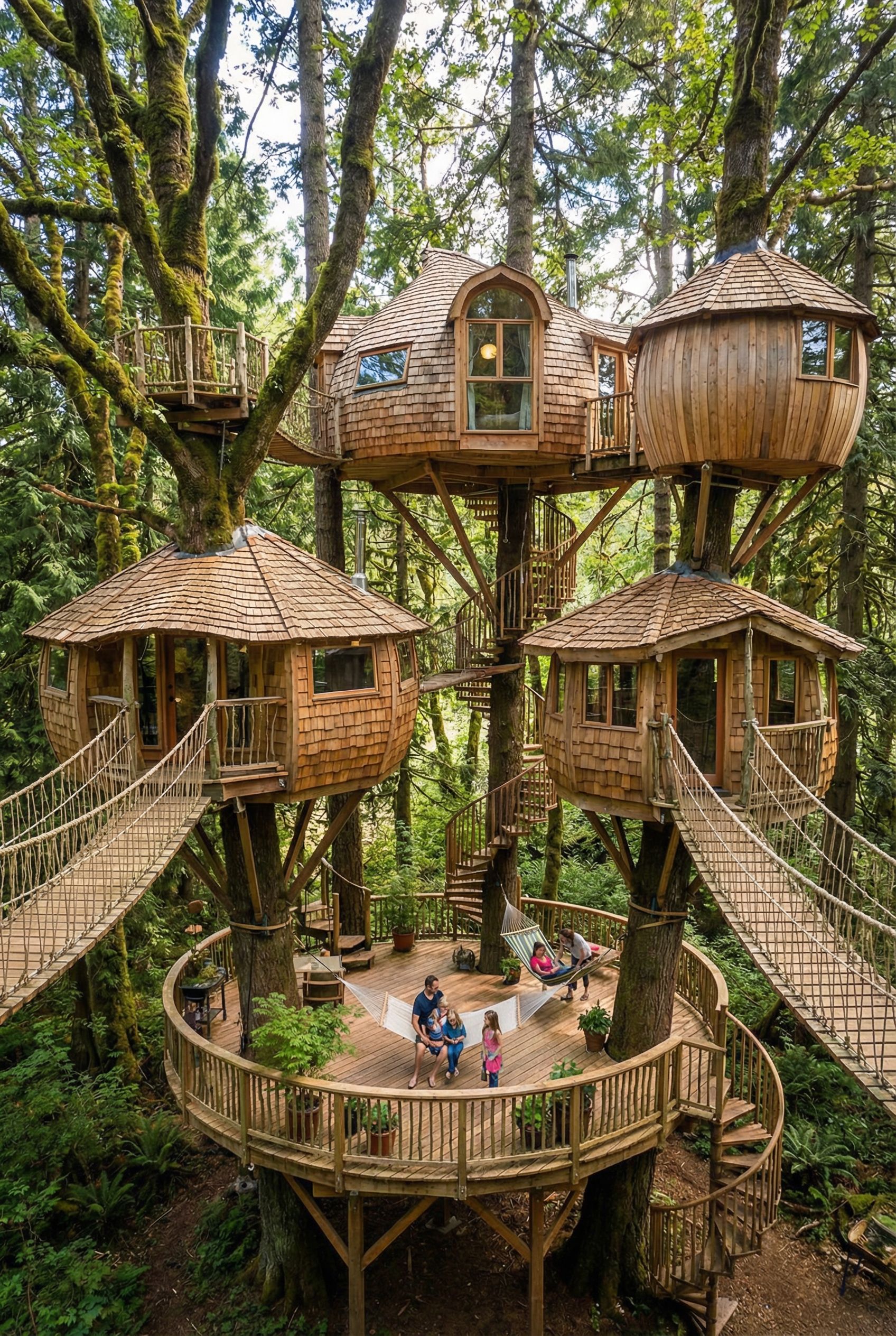 Multi-Tree Treehouse with Multiple Living Pods
