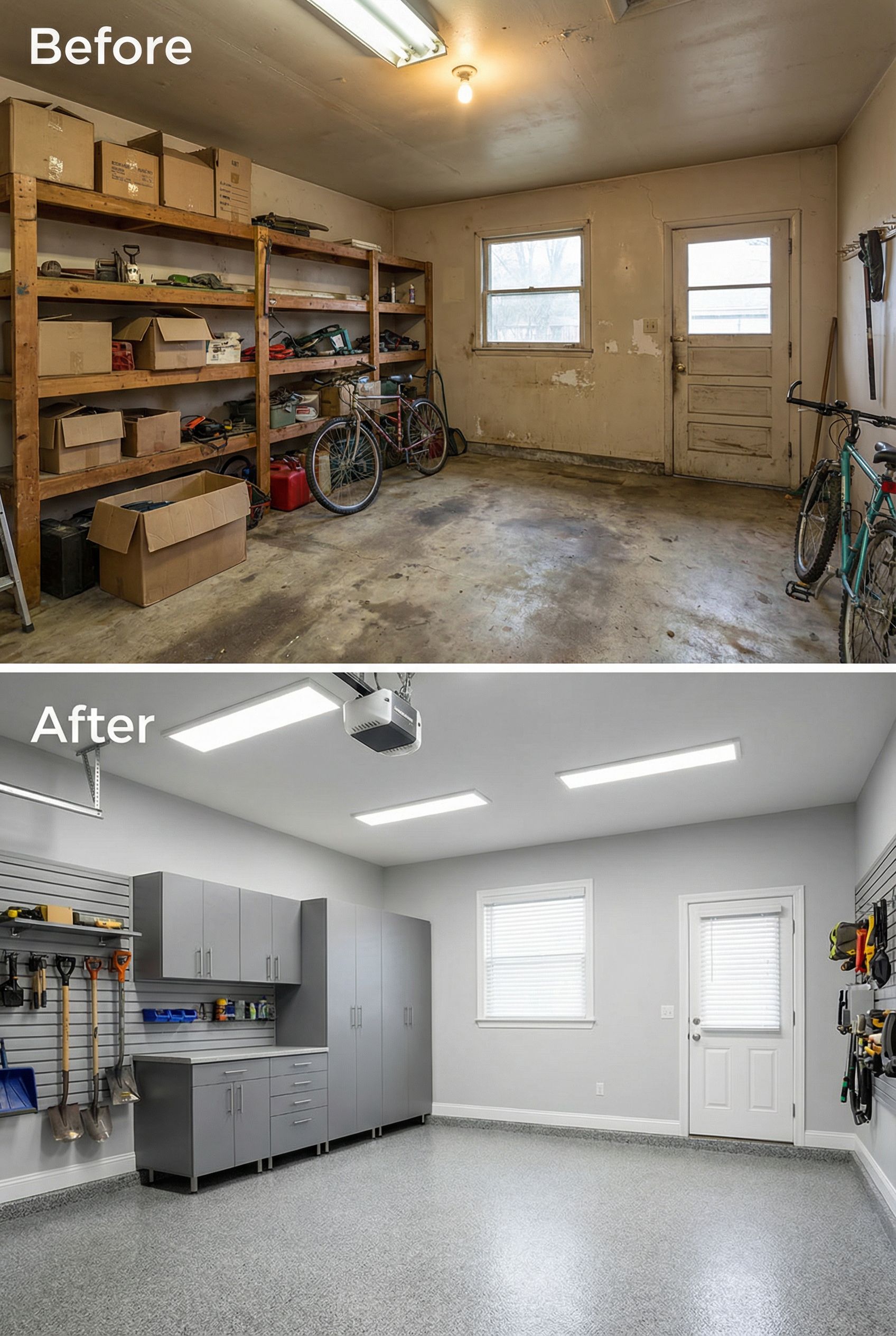 Musty Unfinished Garage → Cozy Home Gym Retreat