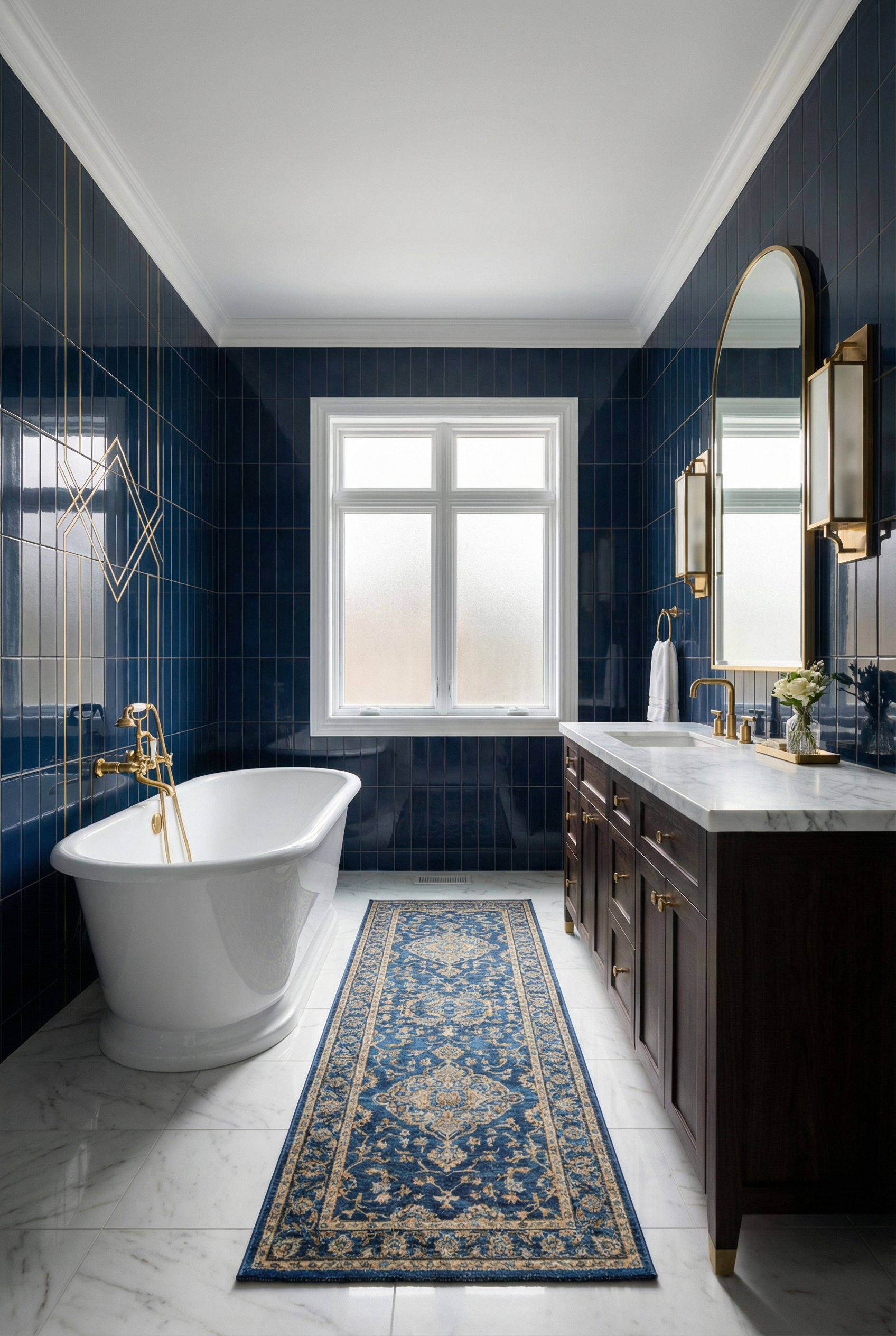 Navy Blue Art Deco Primary Bathroom