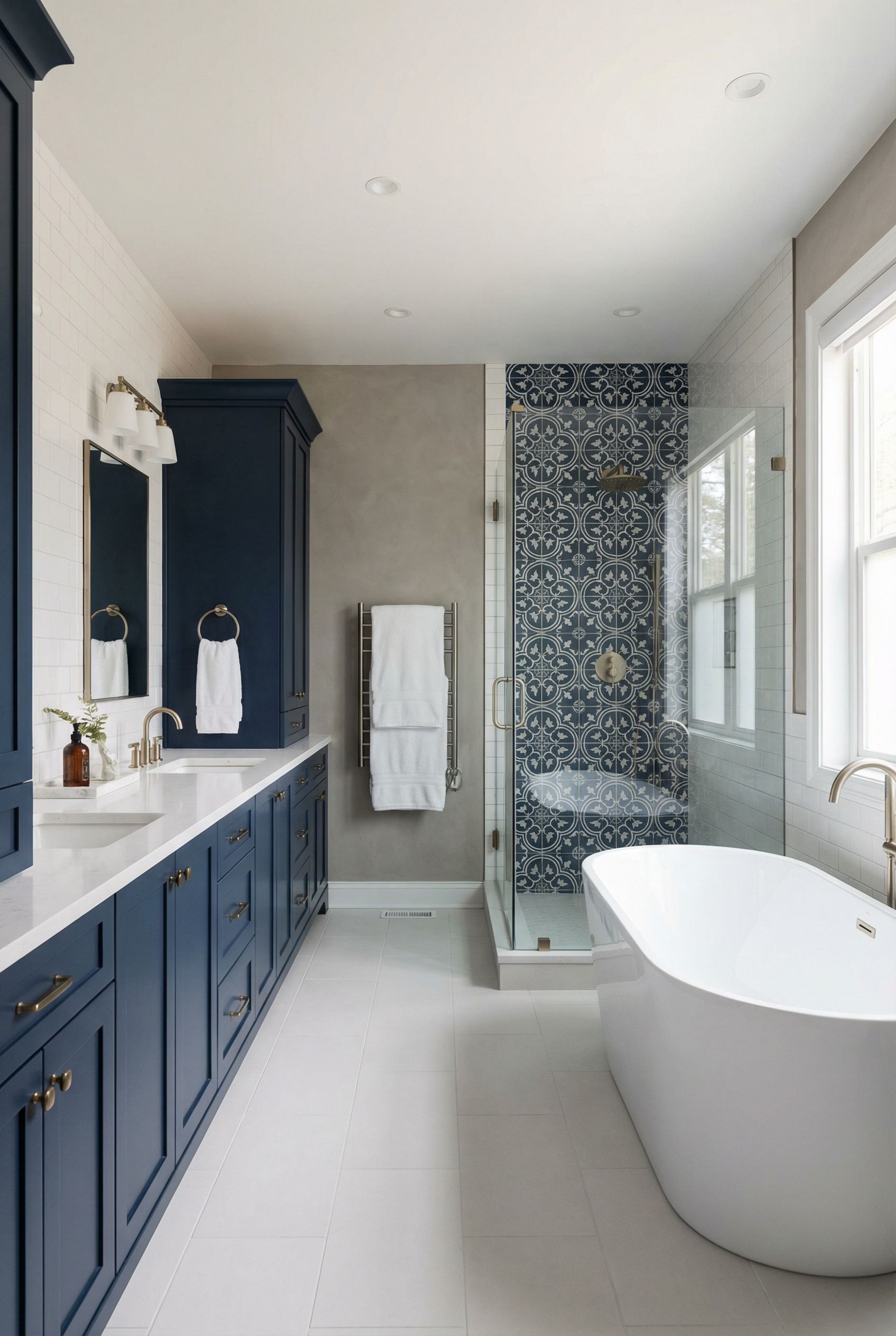 Navy Blue Contemporary Primary Bathroom Suite