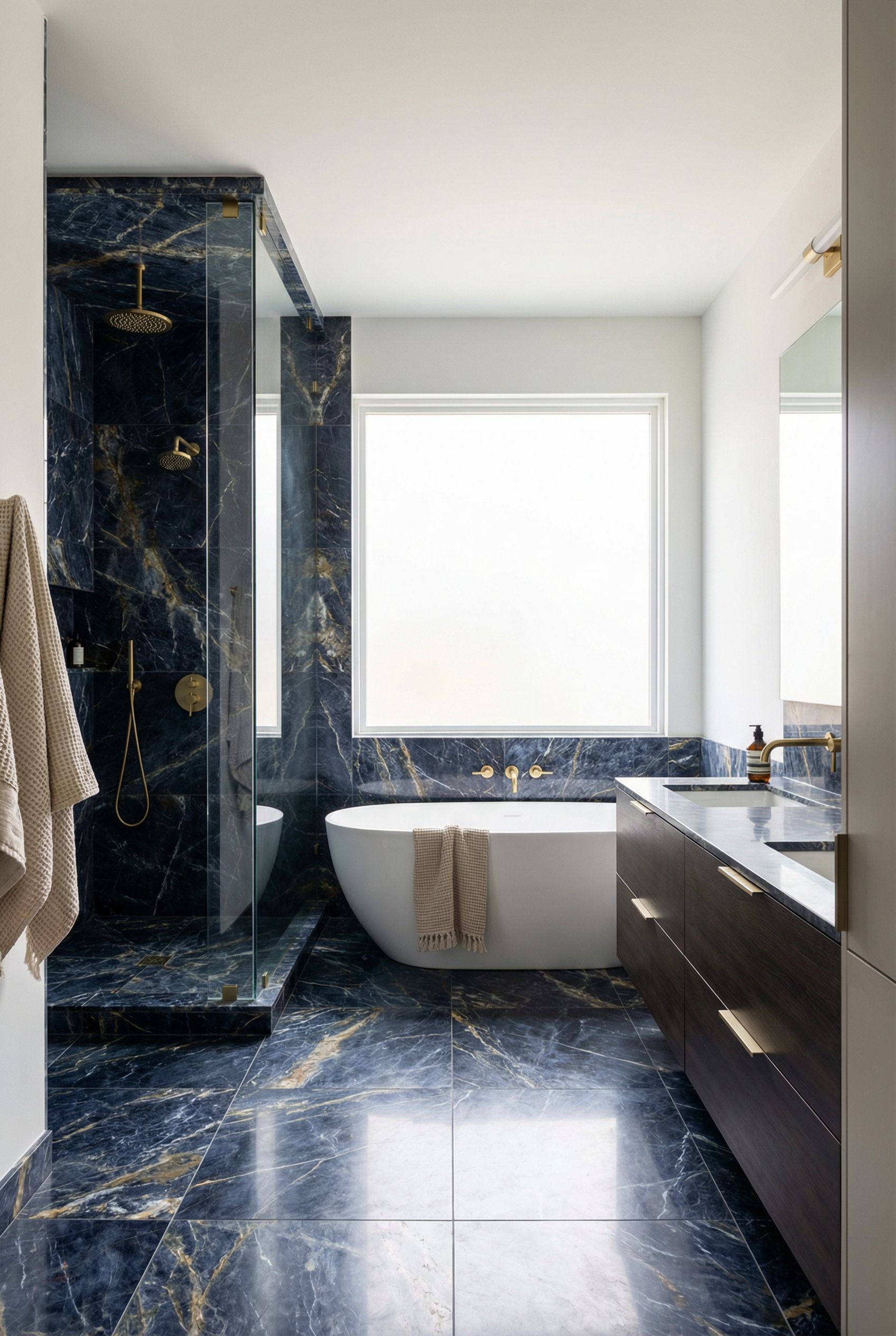 Navy Blue Marble Primary Bathroom Sanctuary