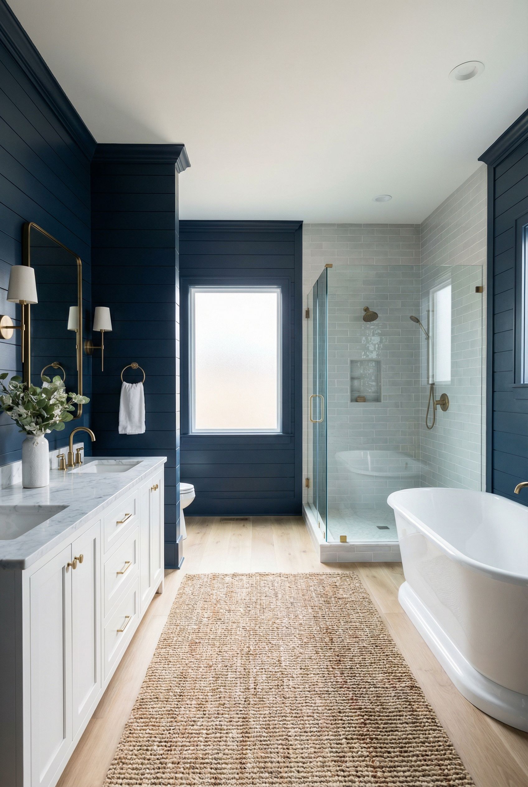 Navy Blue Shiplap Primary Bathroom Retreat