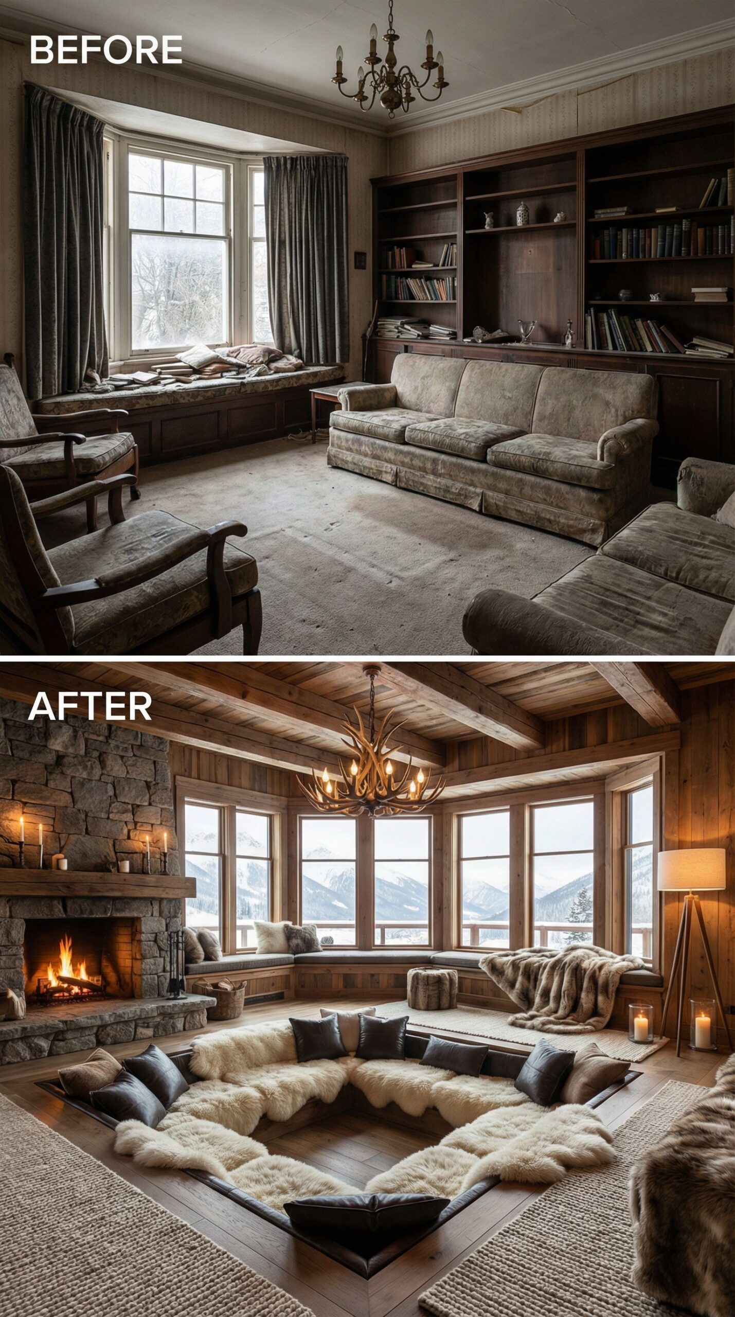 Neglected Living Area → Cozy Sunken Seating Zone