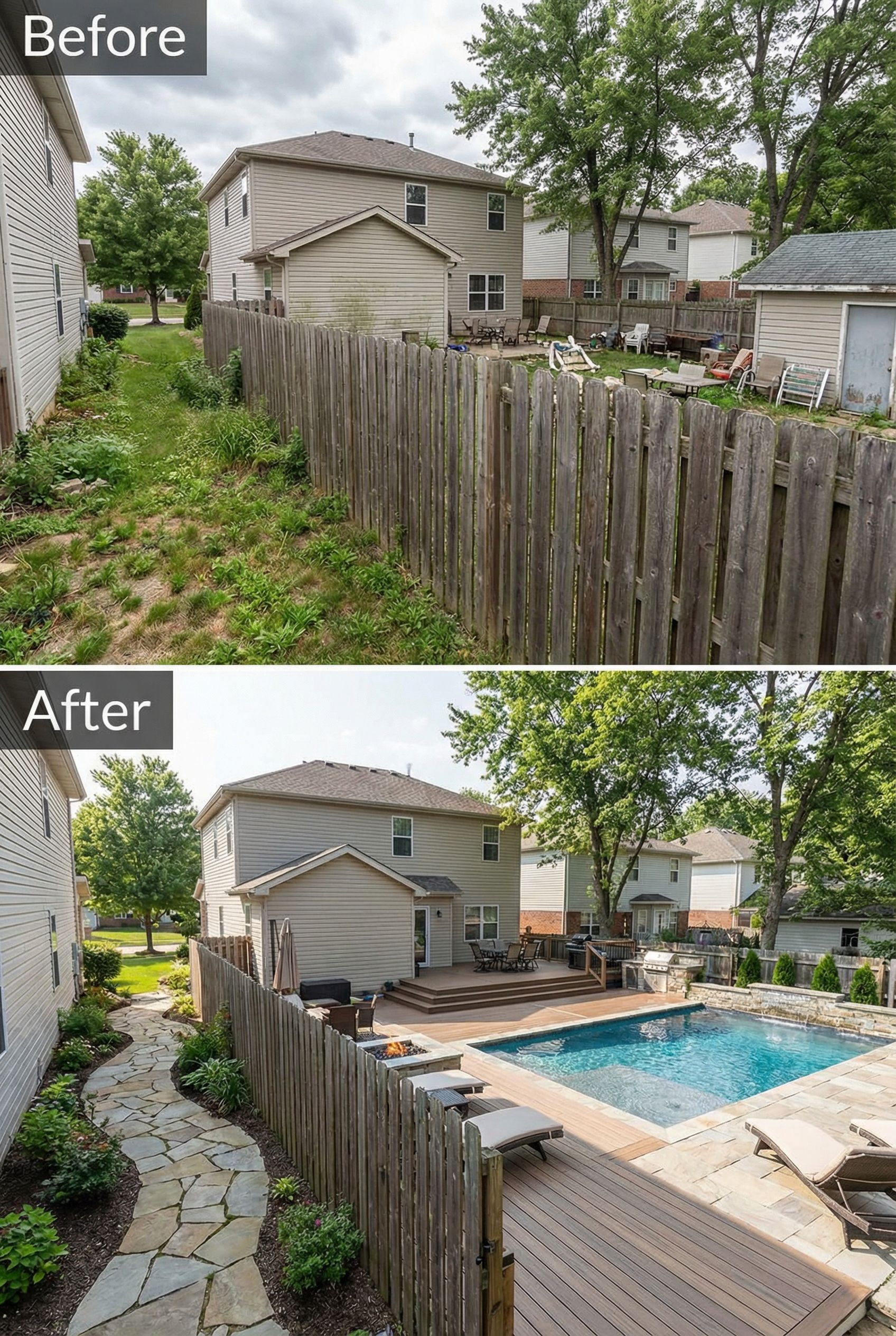 Neglected Side Yard → Charming Stepping Stone Pathway