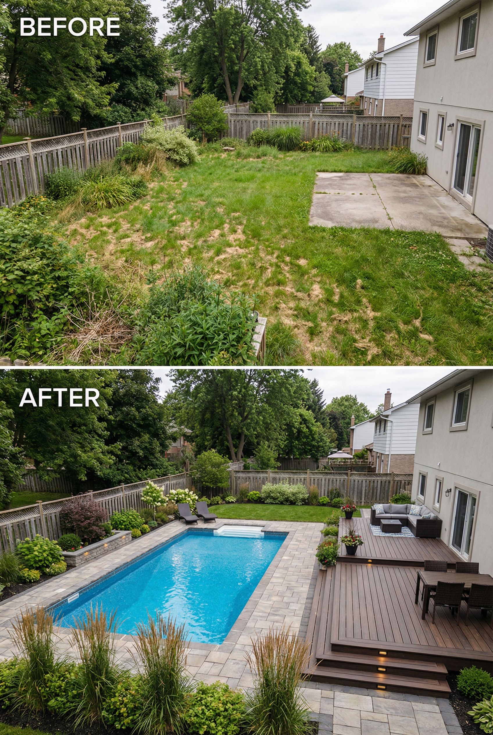 Neglected Sloped Yard → Terraced Garden with Stone Walls