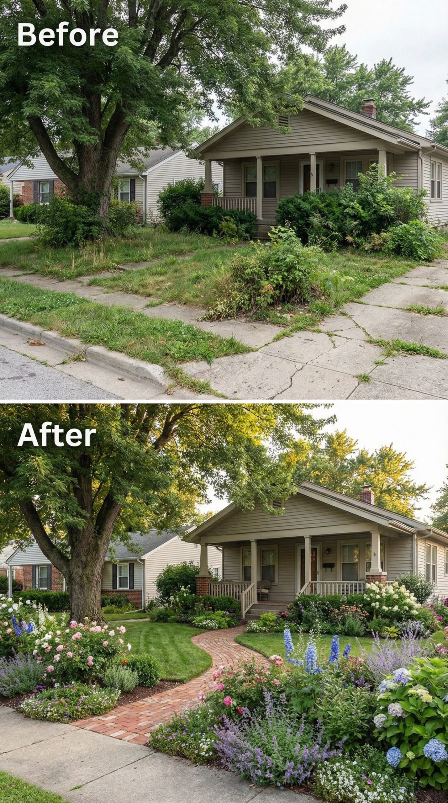 Neglected Weedy Front Yard → Colorful Curb Appeal Garden